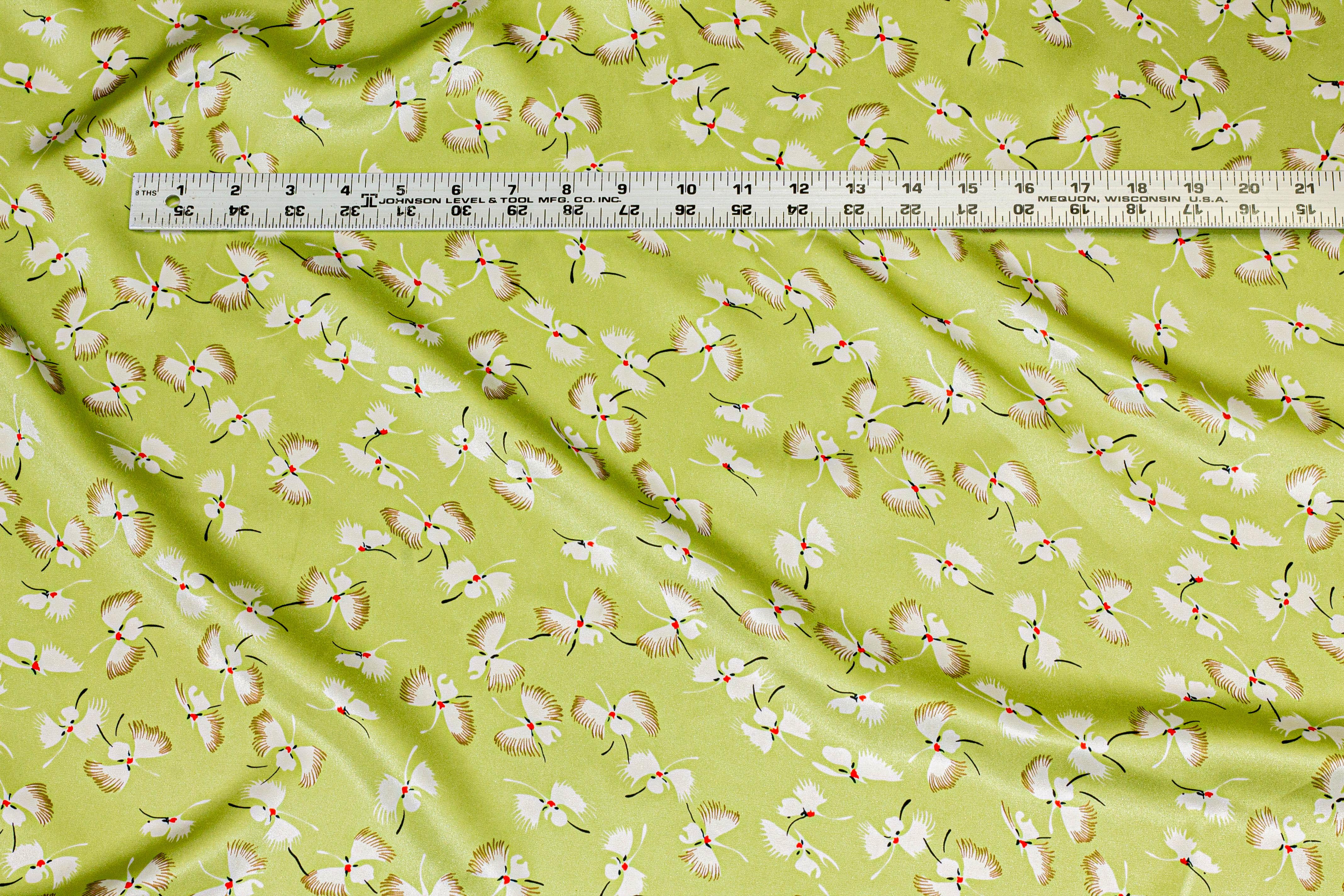 Light Green Butterfly Silk Charmeuse - Prime Fabrics