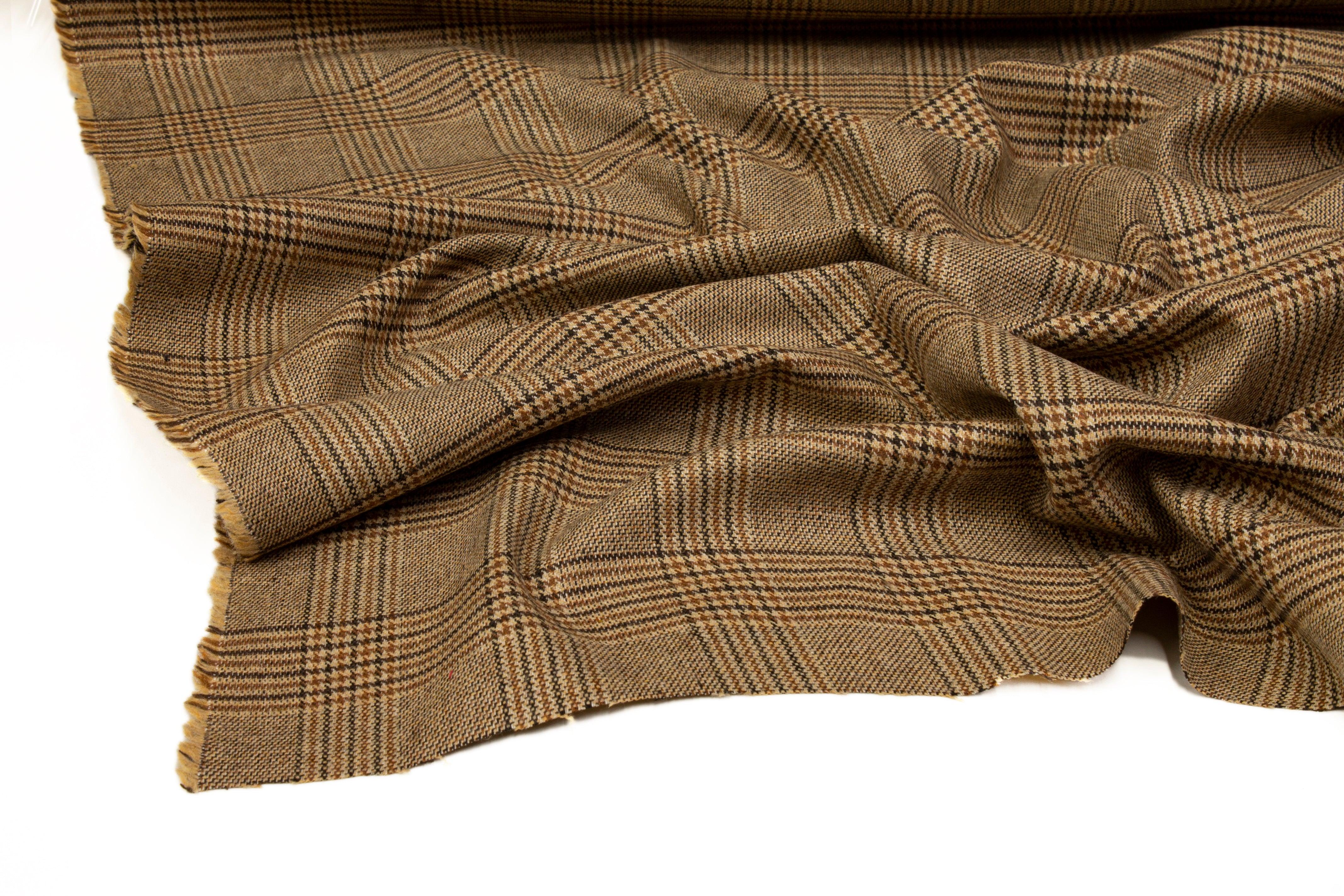 Glen Check Wool Suiting - Brown - Prime Fabrics