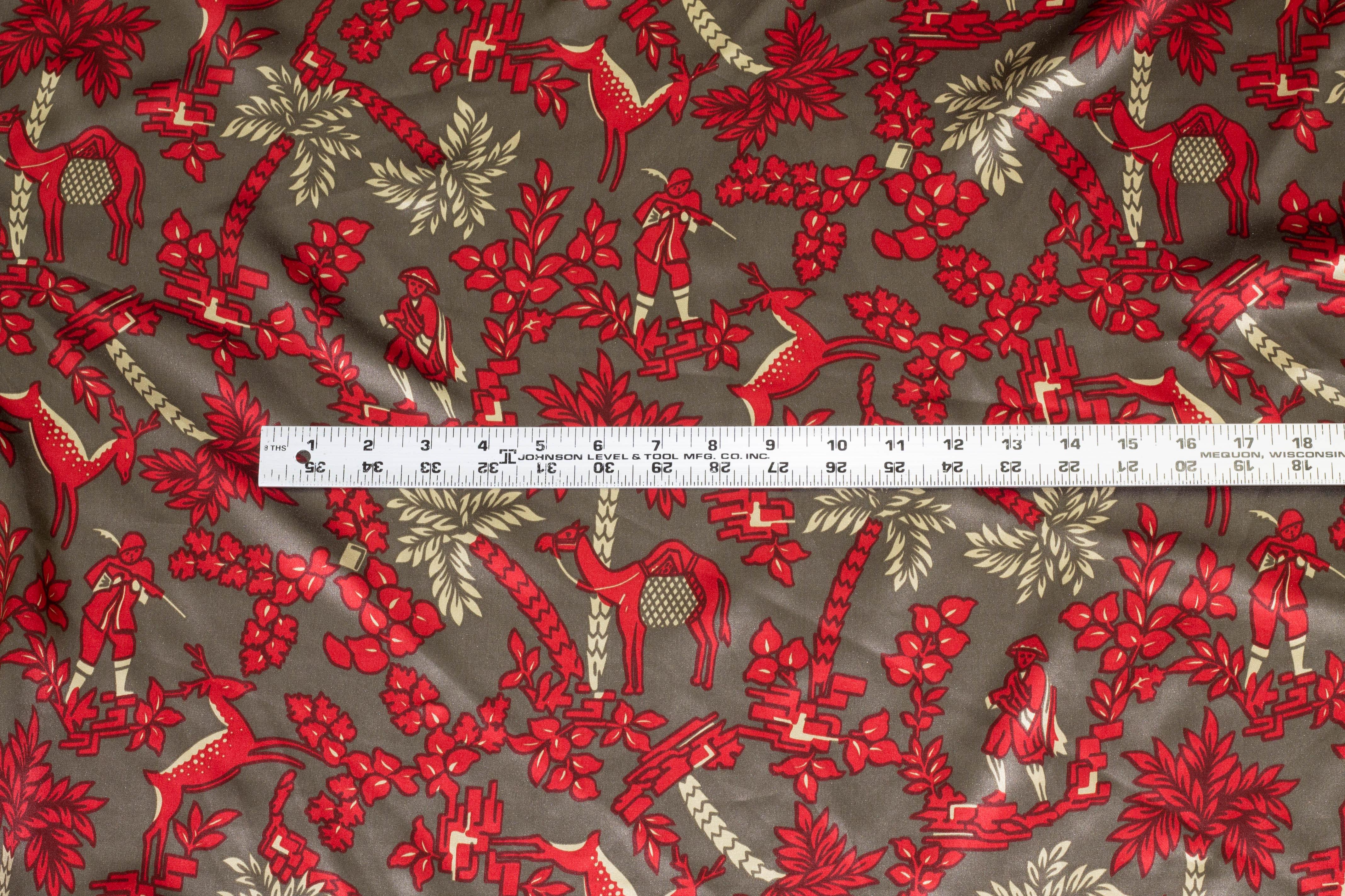Red and Gray Floral and Animal Print Silk Charmeuse - Prime Fabrics