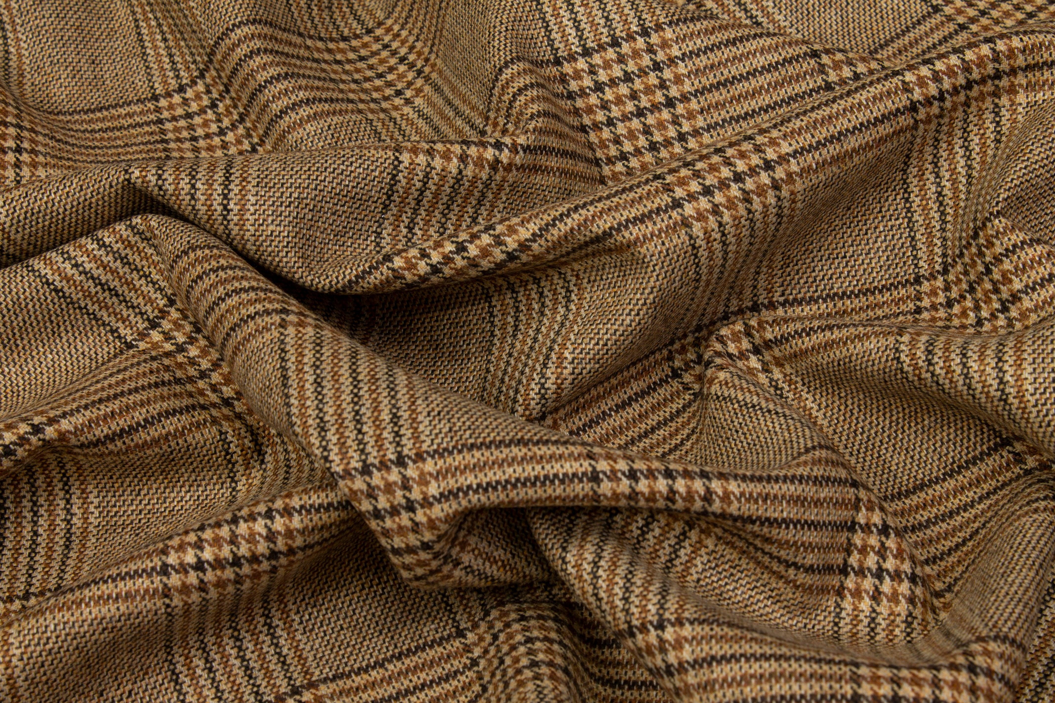 Glen Check Wool Suiting - Brown - Prime Fabrics
