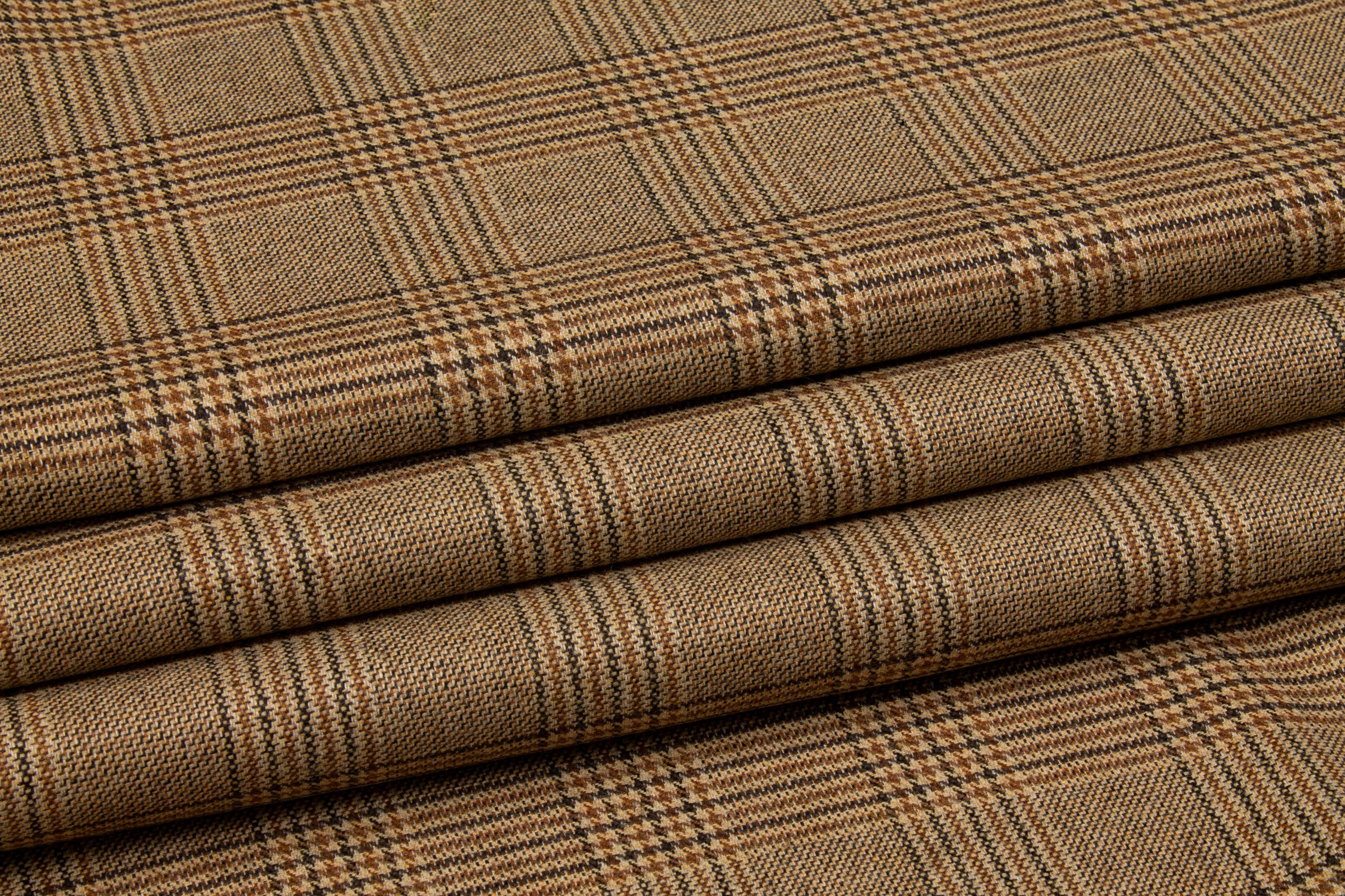 Glen Check Wool Suiting - Brown - Prime Fabrics