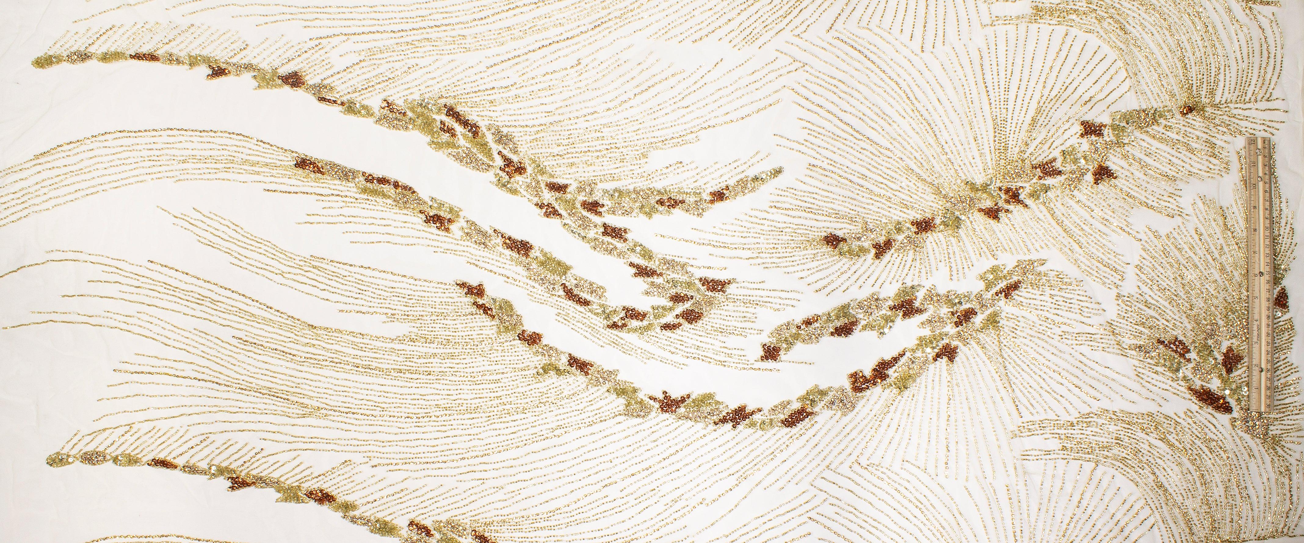 Hand Beaded and Sequined Mesh - Gold - Prime Fabrics