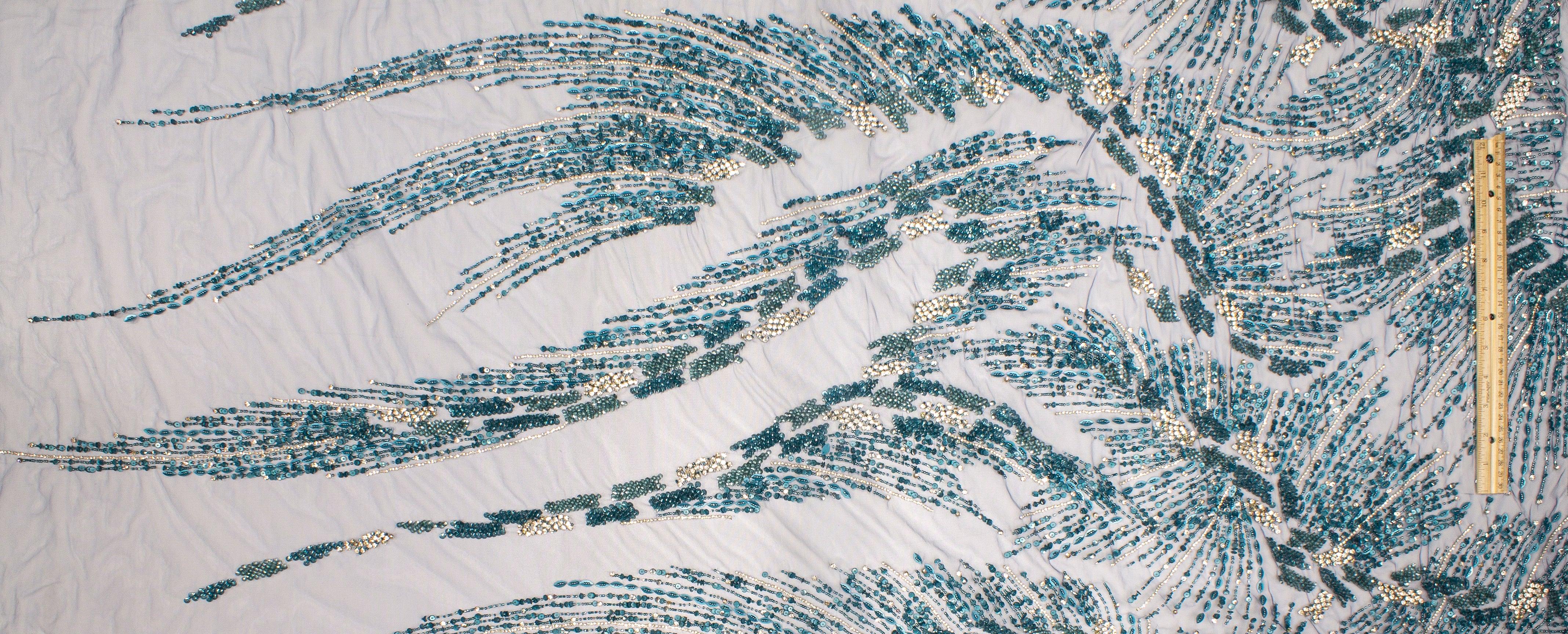 Hand Beaded and Sequined Mesh - Turquoise - Prime Fabrics