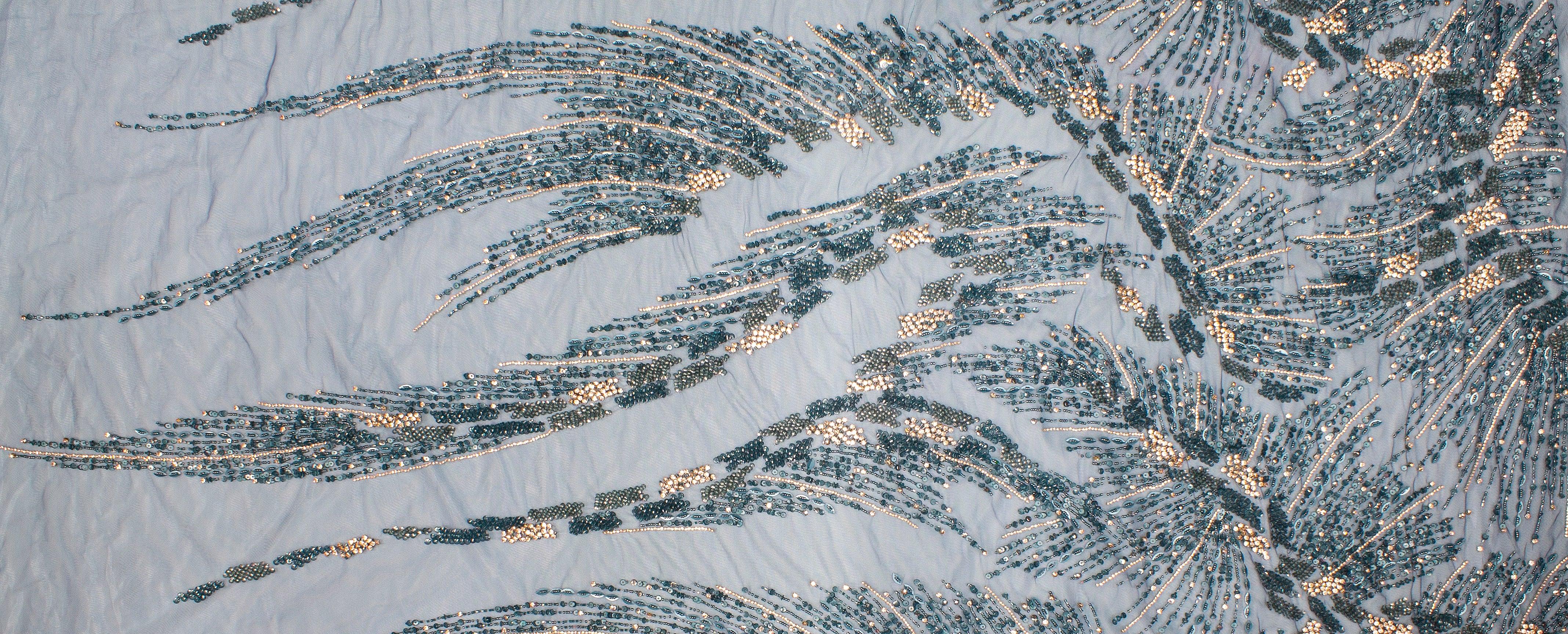 Hand Beaded and Sequined Mesh - Turquoise - Prime Fabrics