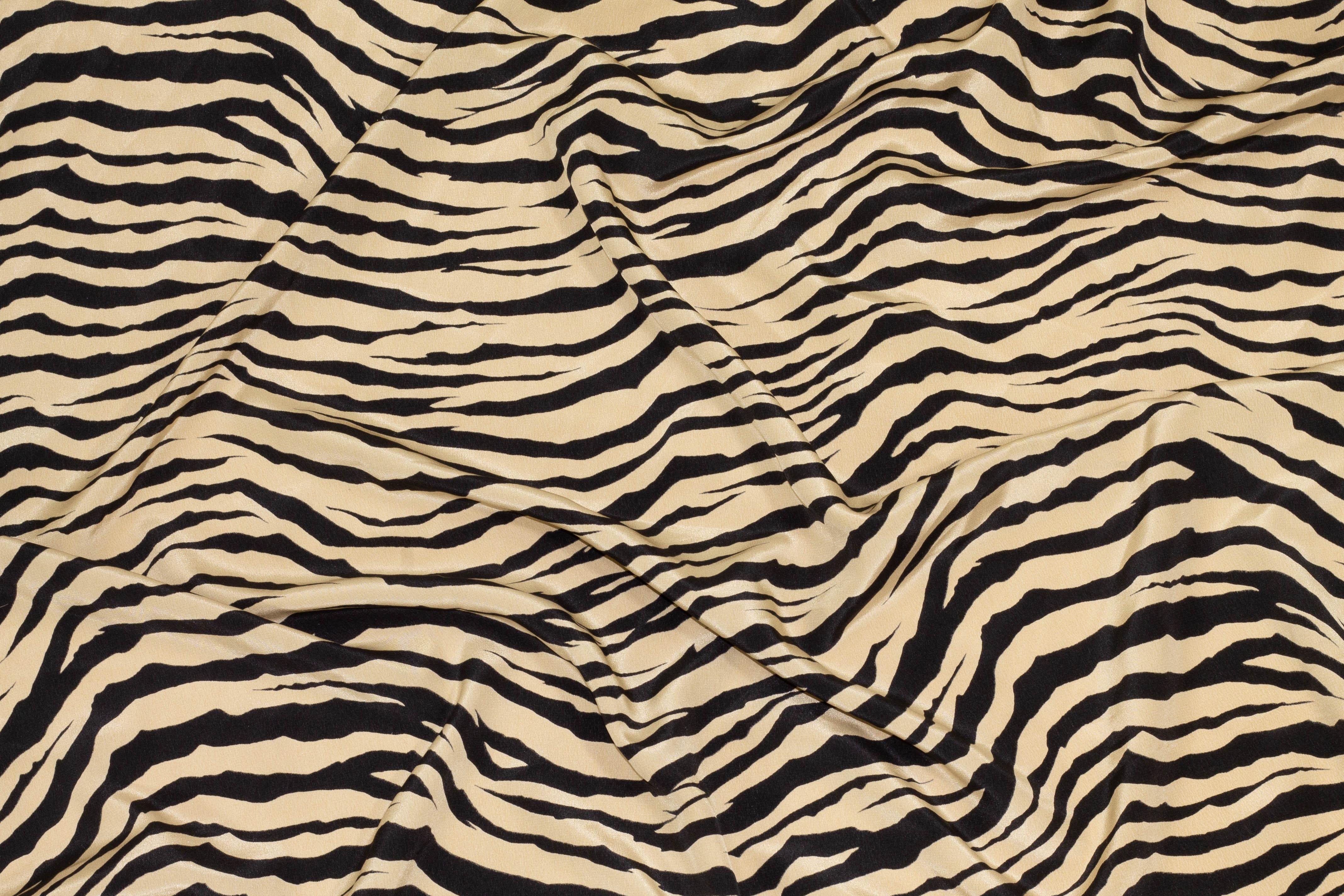Champagne Gold and Black Zebra Print Crepe De Chine Silk - Prime Fabrics