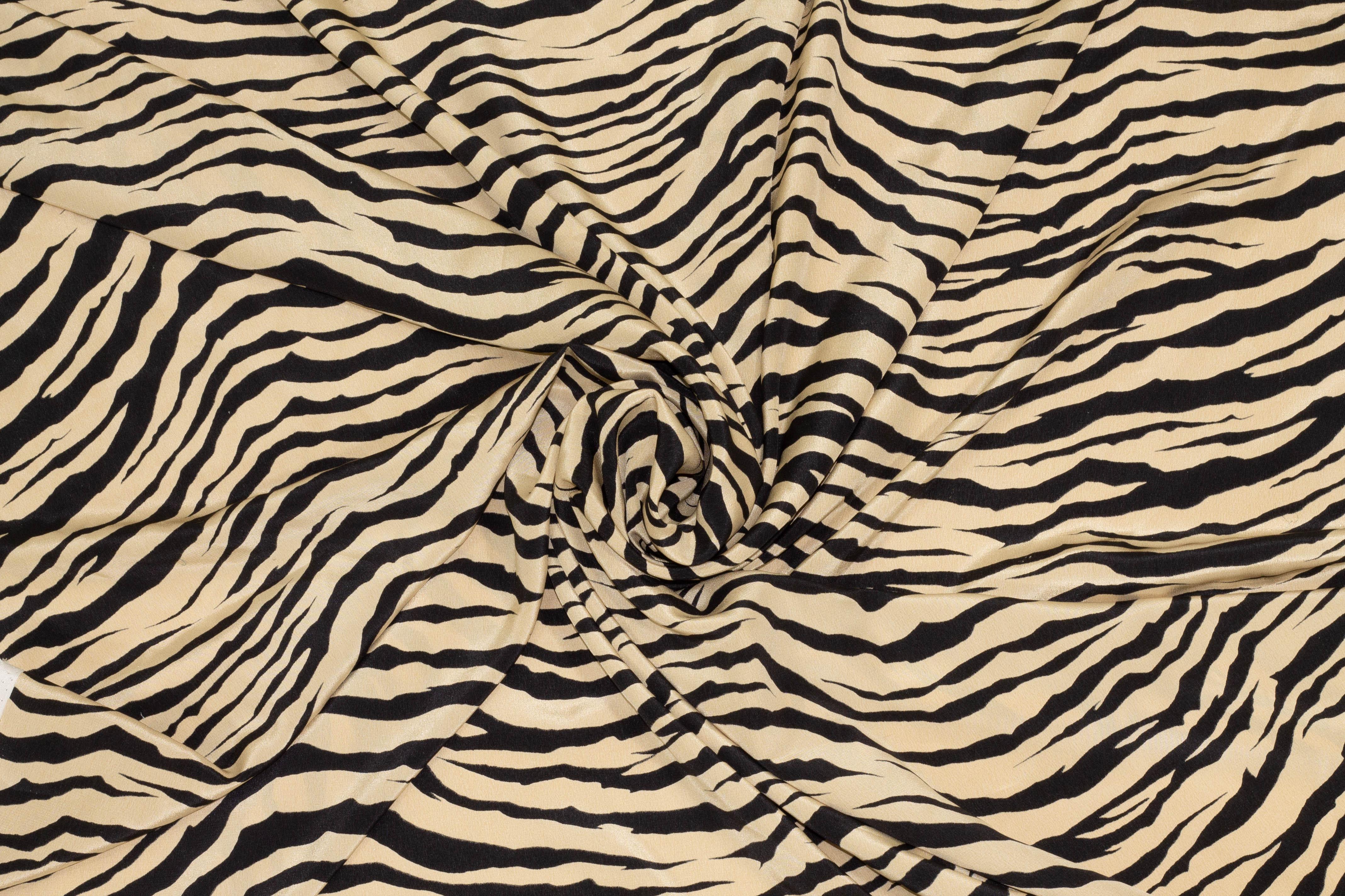 Champagne Gold and Black Zebra Print Crepe De Chine Silk - Prime Fabrics