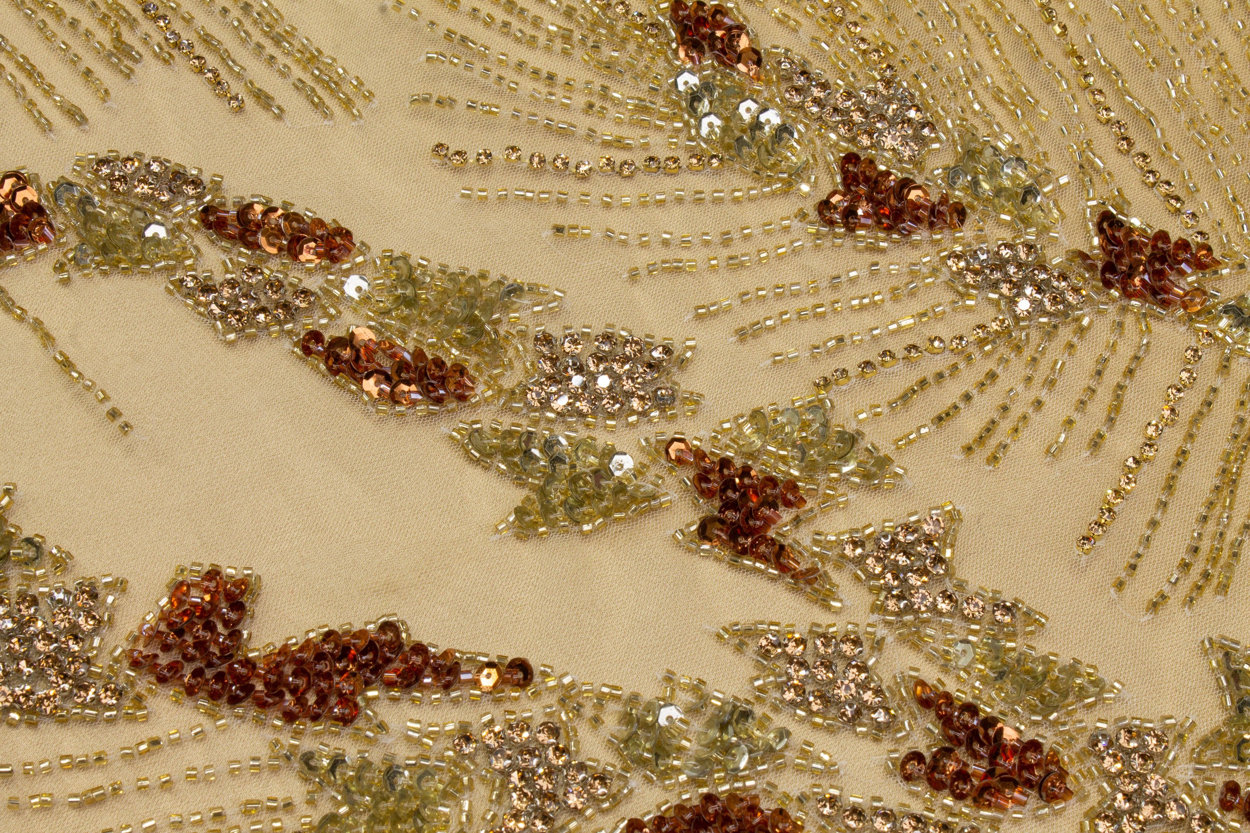 Hand Beaded and Sequined Mesh - Gold - Prime Fabrics
