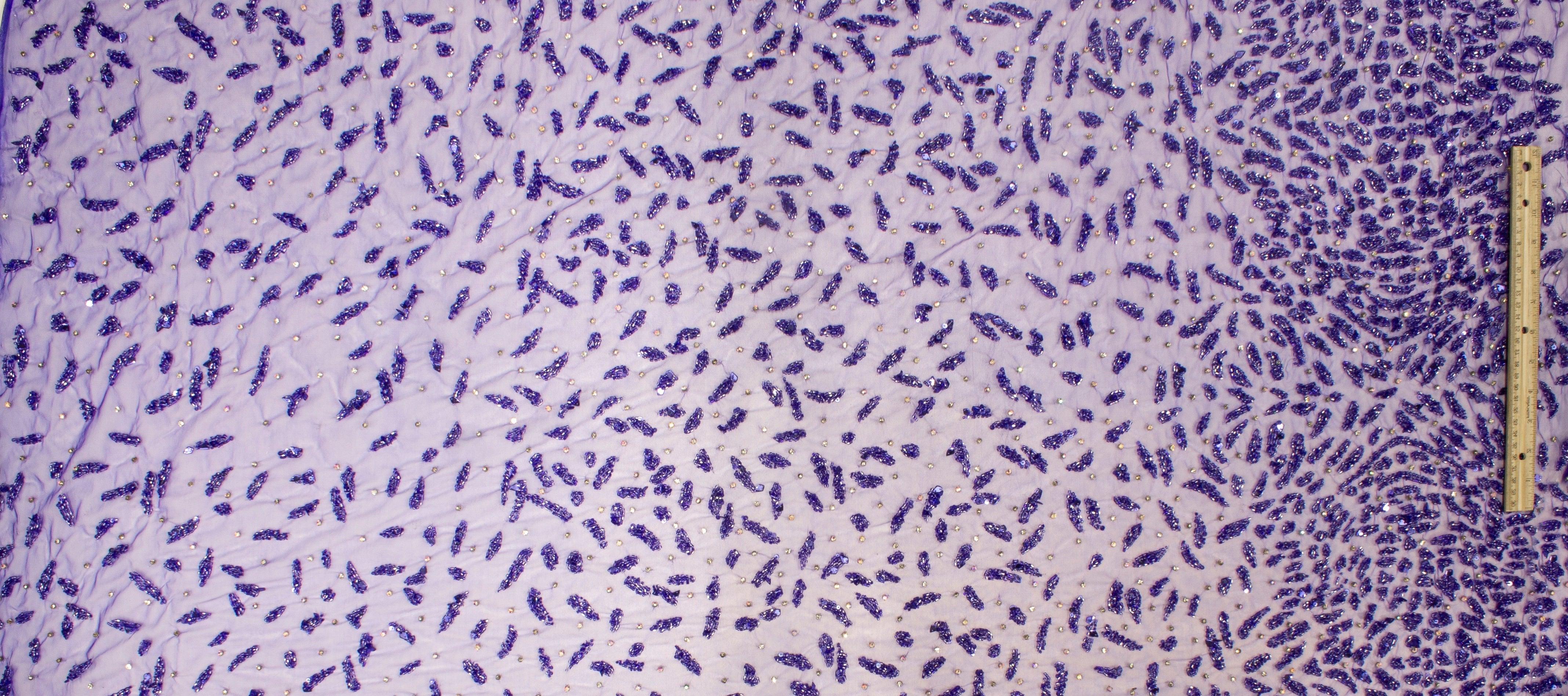 Hand Beaded and Sequined Mesh - Royal Blue - Prime Fabrics