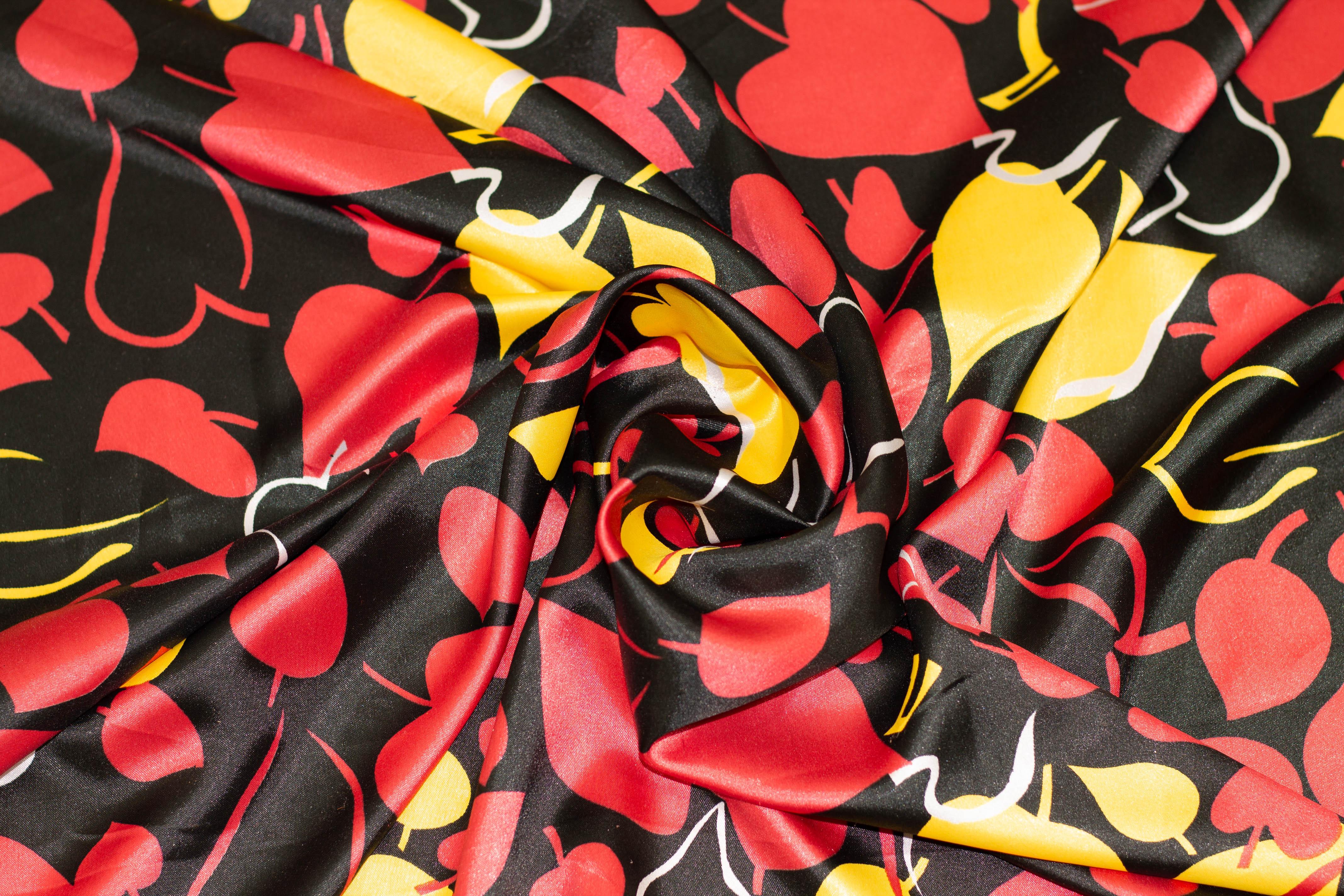 Red and Yellow Heart Design Silk Charmeuse - Prime Fabrics