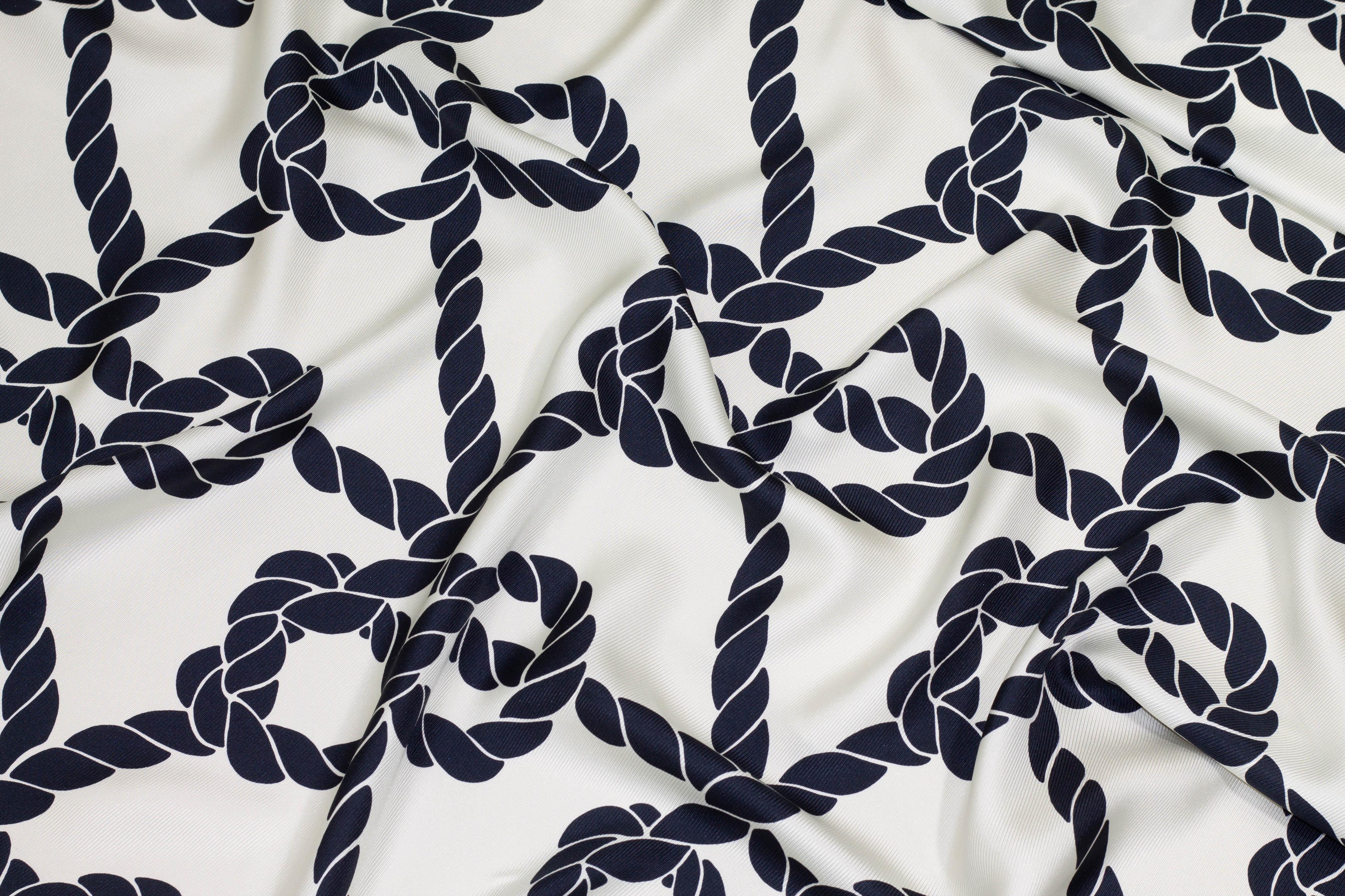 White and Black Rope Design Silk Twill - Prime Fabrics