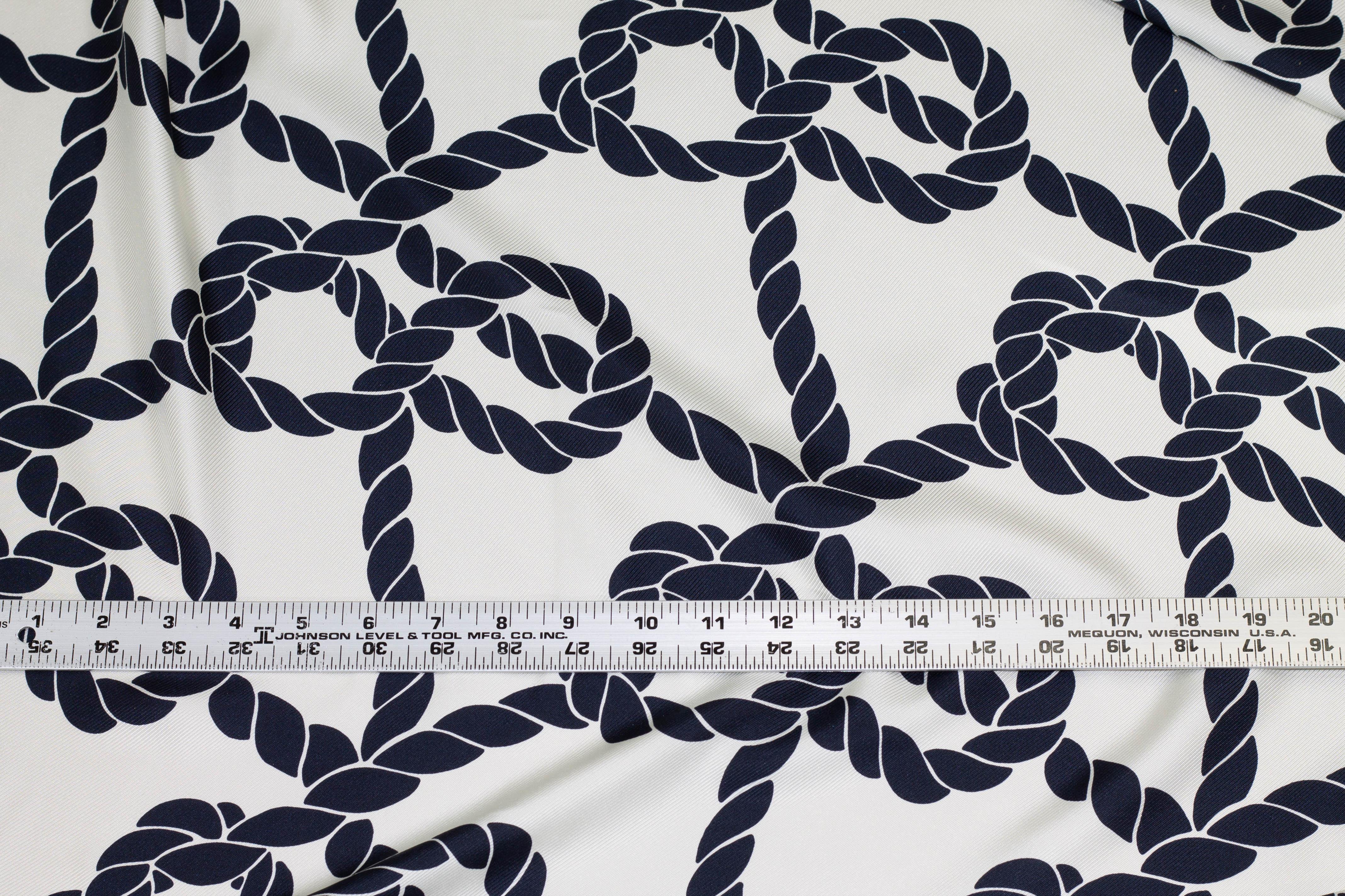 White and Black Rope Design Silk Twill - Prime Fabrics