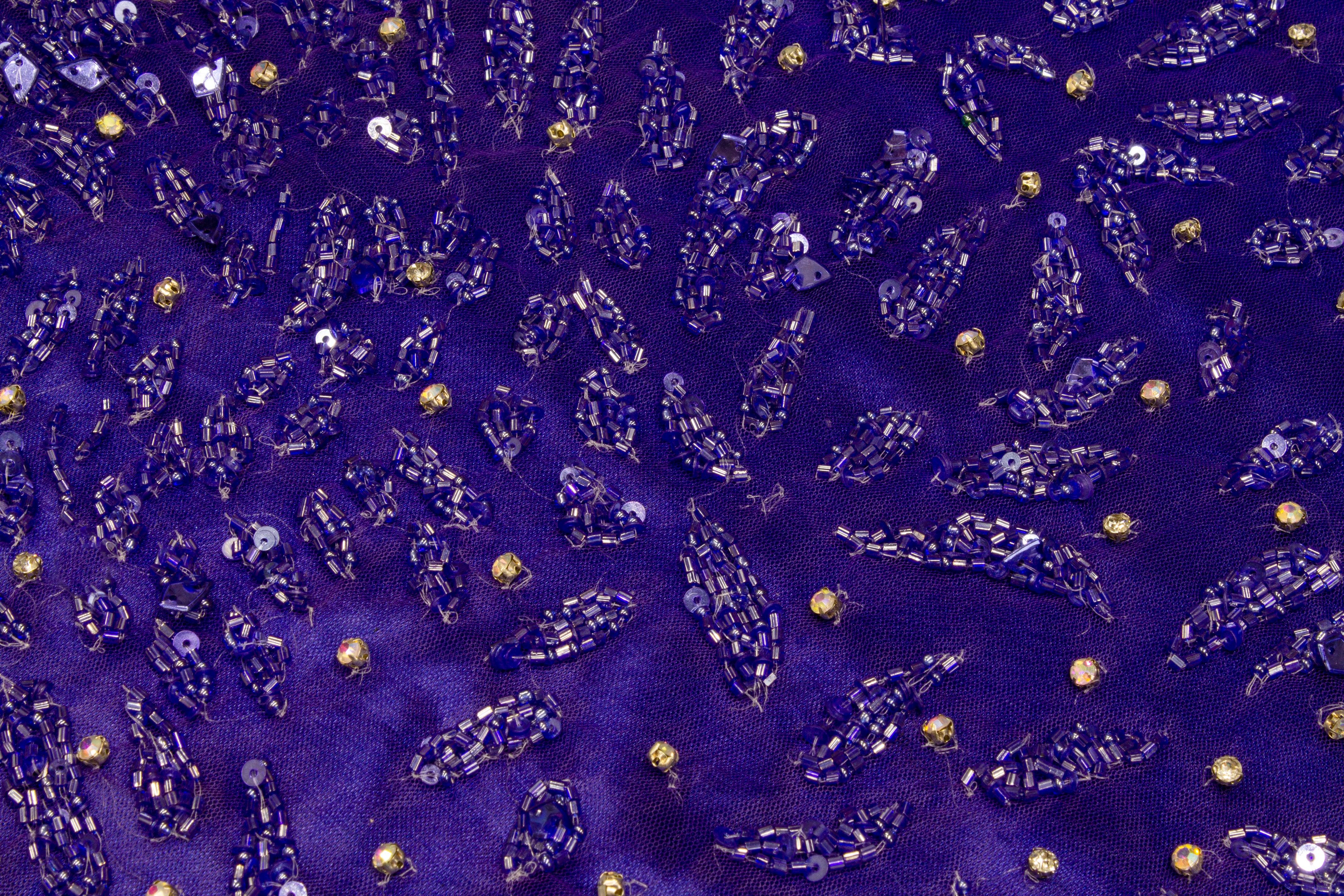 Hand Beaded and Sequined Mesh - Royal Blue - Prime Fabrics