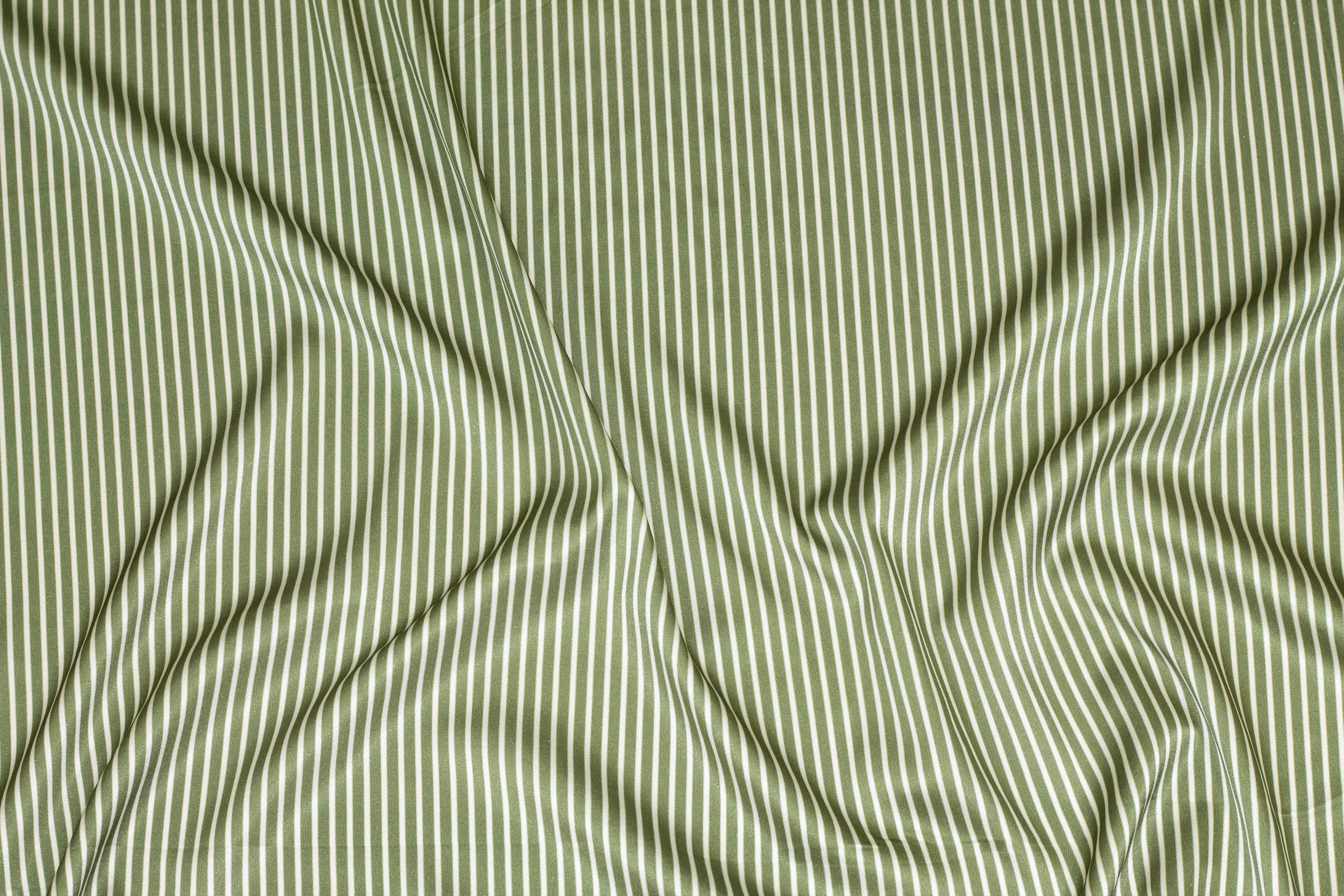 Sage Green Striped Stretch Silk Charmeuse - Prime Fabrics