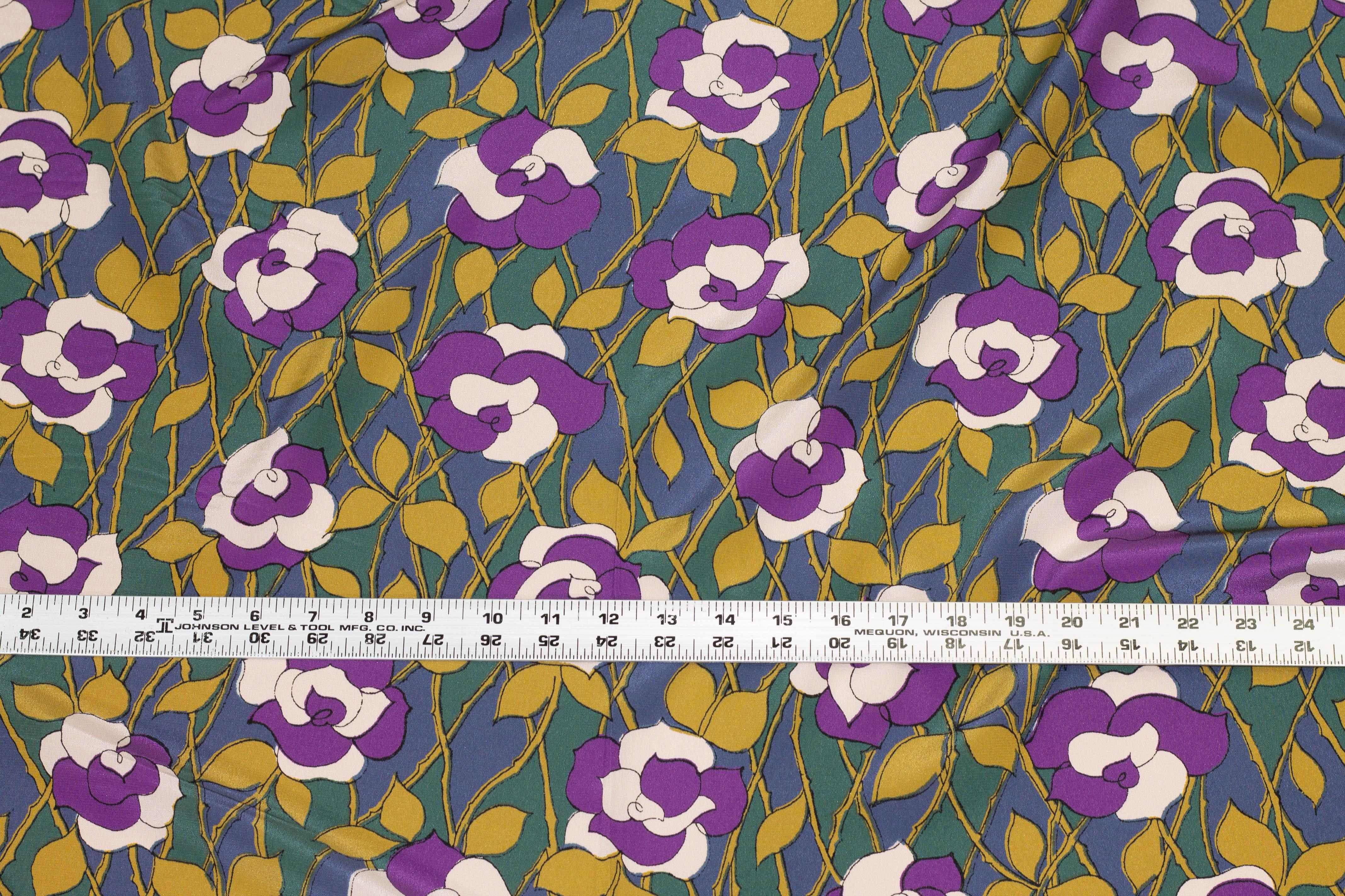 Purple, Brown, and Green Floral Crepe De Chine Silk - Prime Fabrics