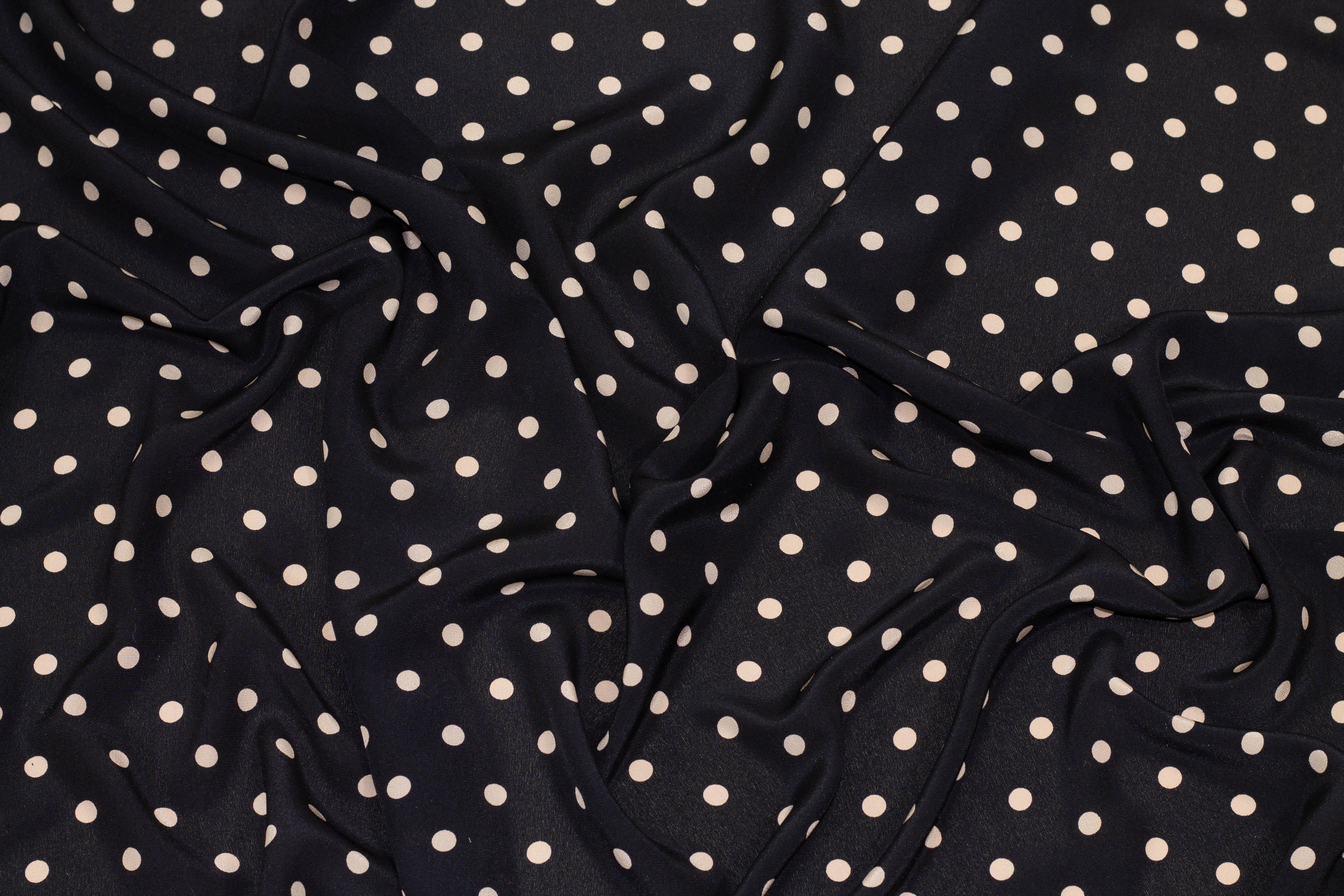 Black and Beige Polka Dot Crepe De Chine Silk - Prime Fabrics