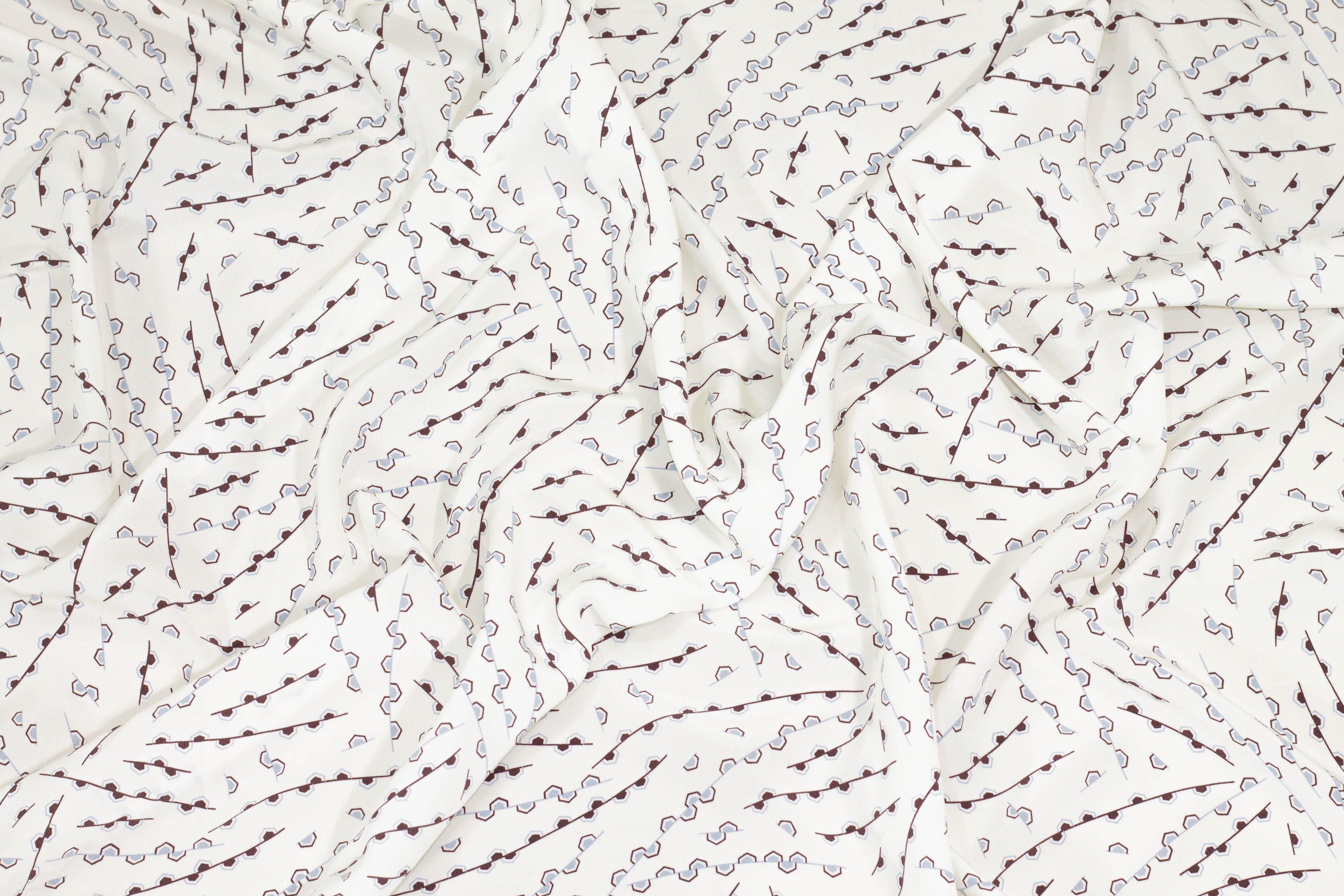 White, Blue and Brown Silk Crepe De Chine - Prime Fabrics