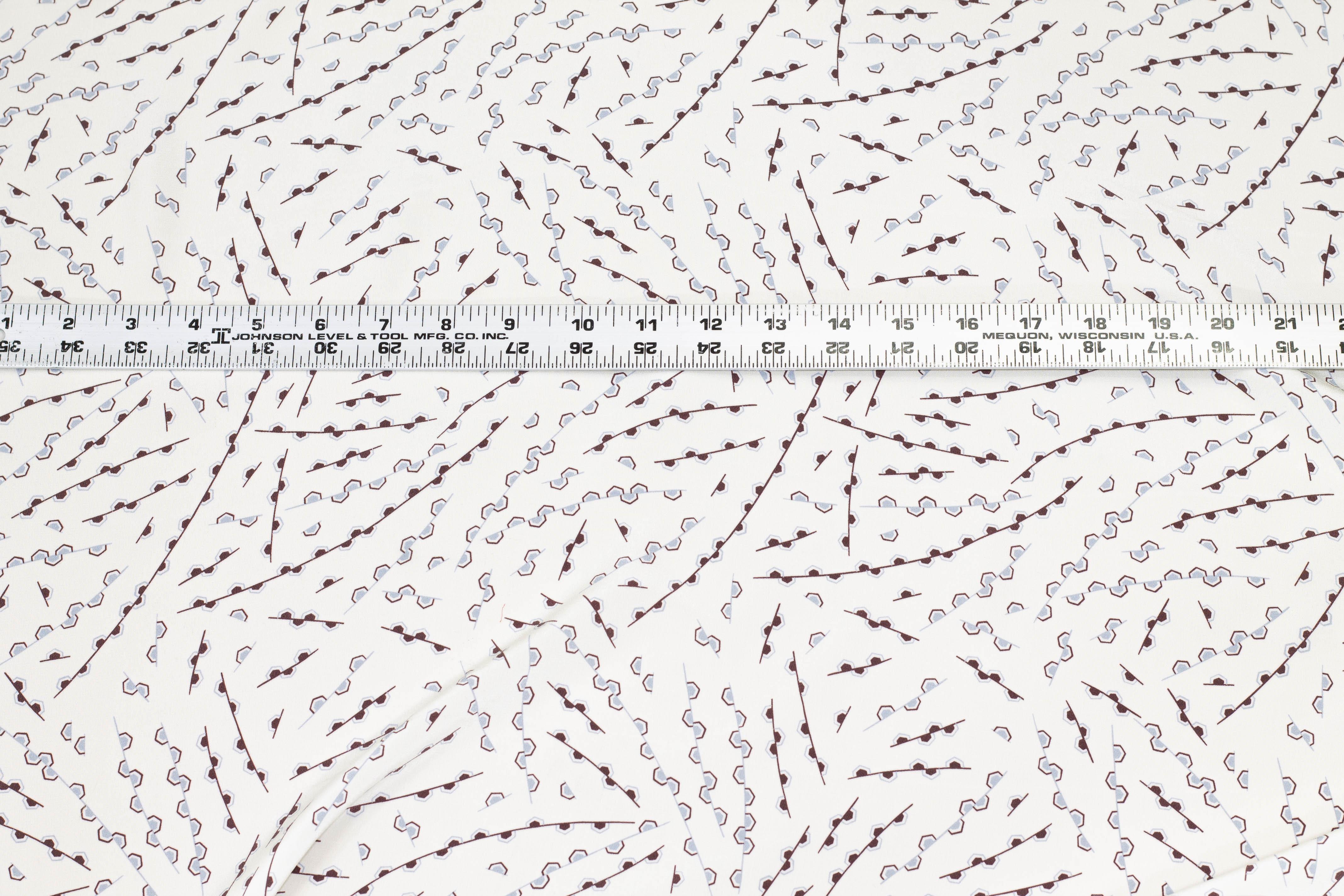 White, Blue and Brown Silk Crepe De Chine - Prime Fabrics