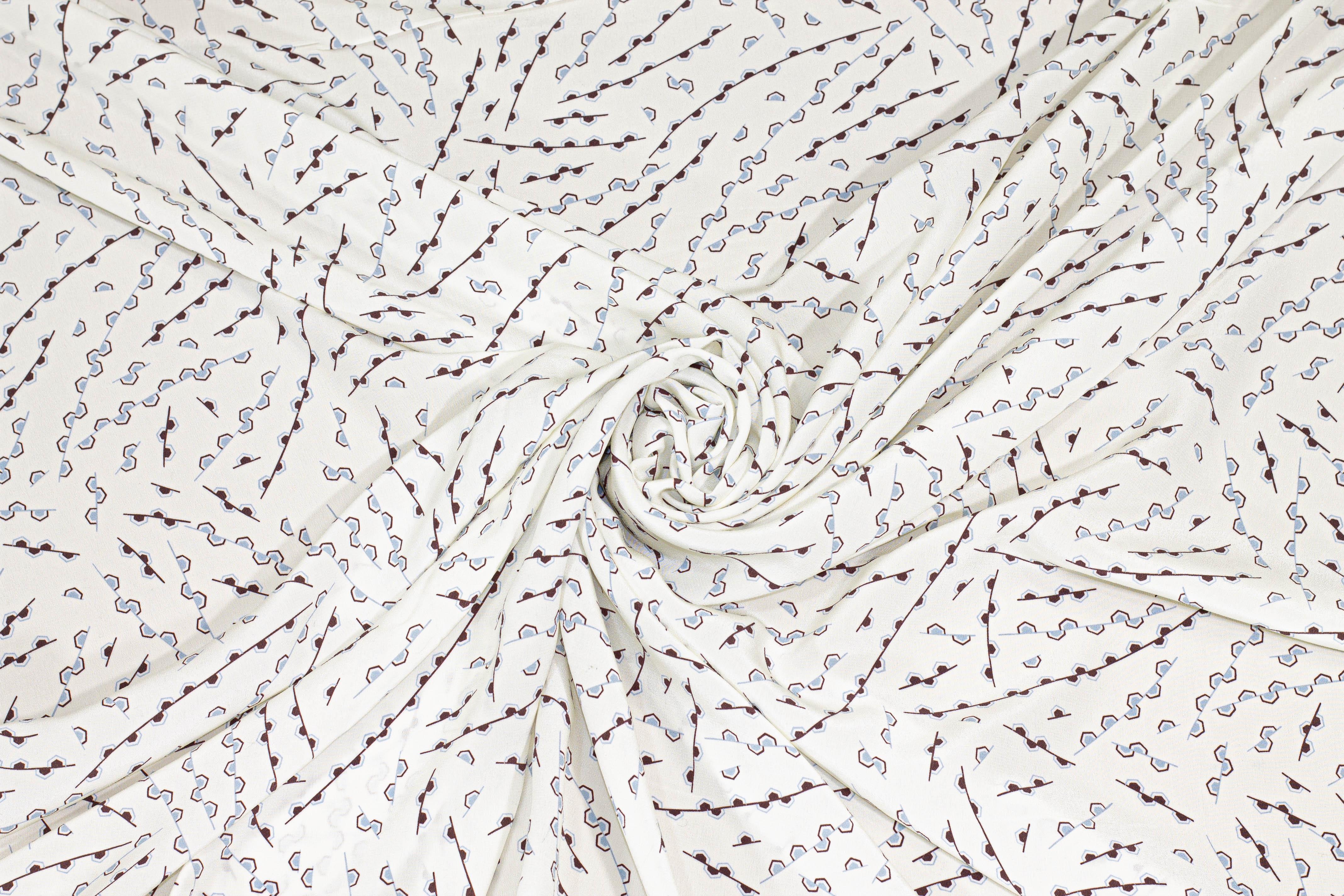 White, Blue and Brown Silk Crepe De Chine - Prime Fabrics