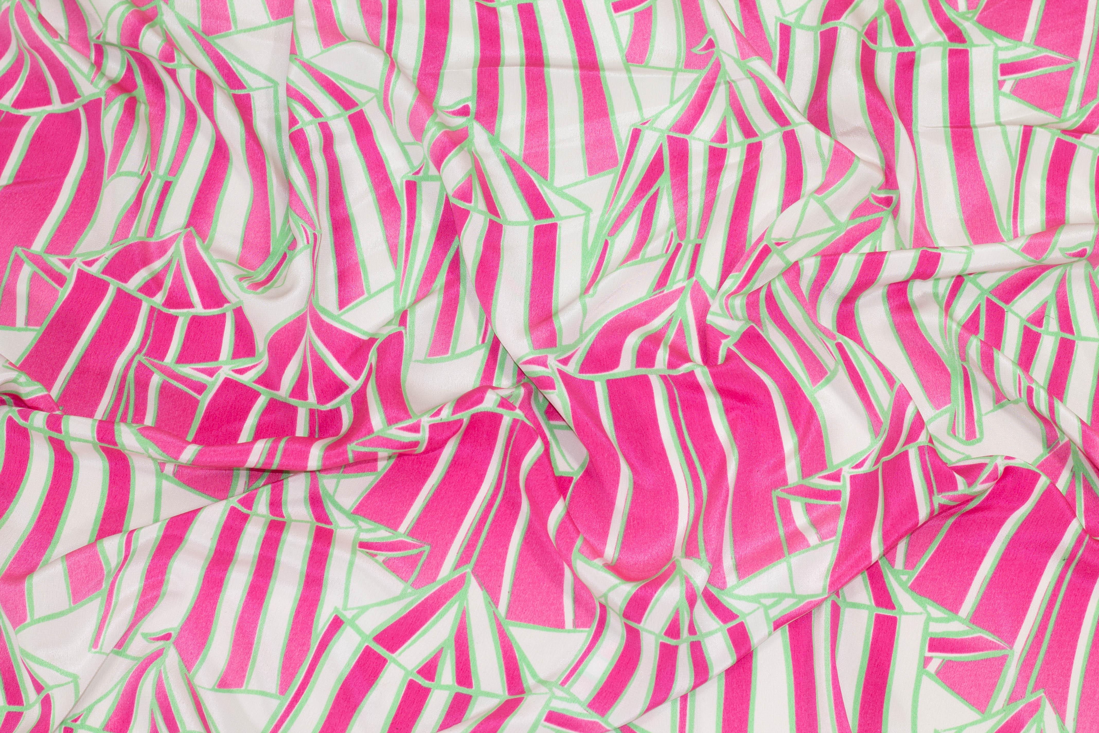 Pink, Green, and White Crepe De Chine Silk - Prime Fabrics