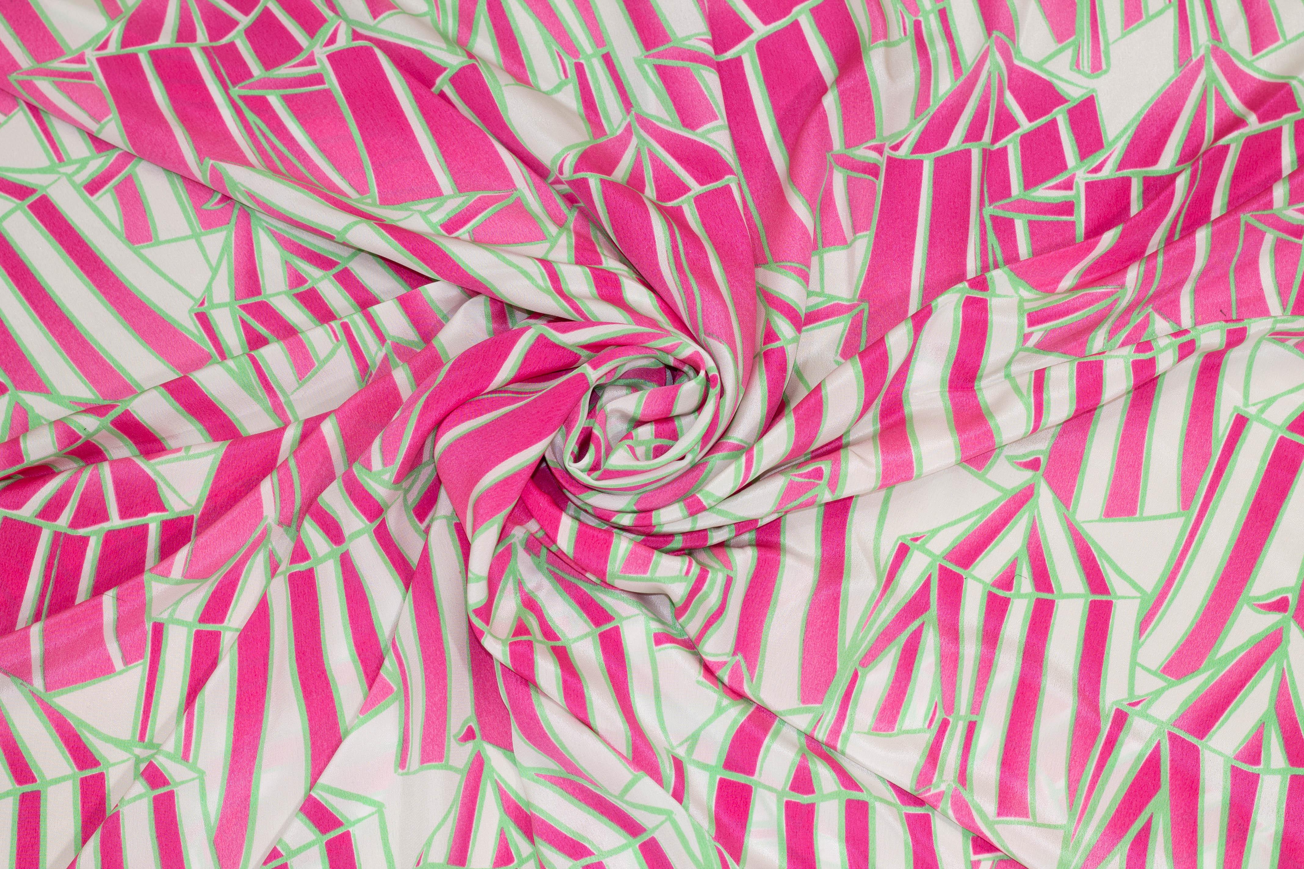 Pink, Green, and White Crepe De Chine Silk - Prime Fabrics