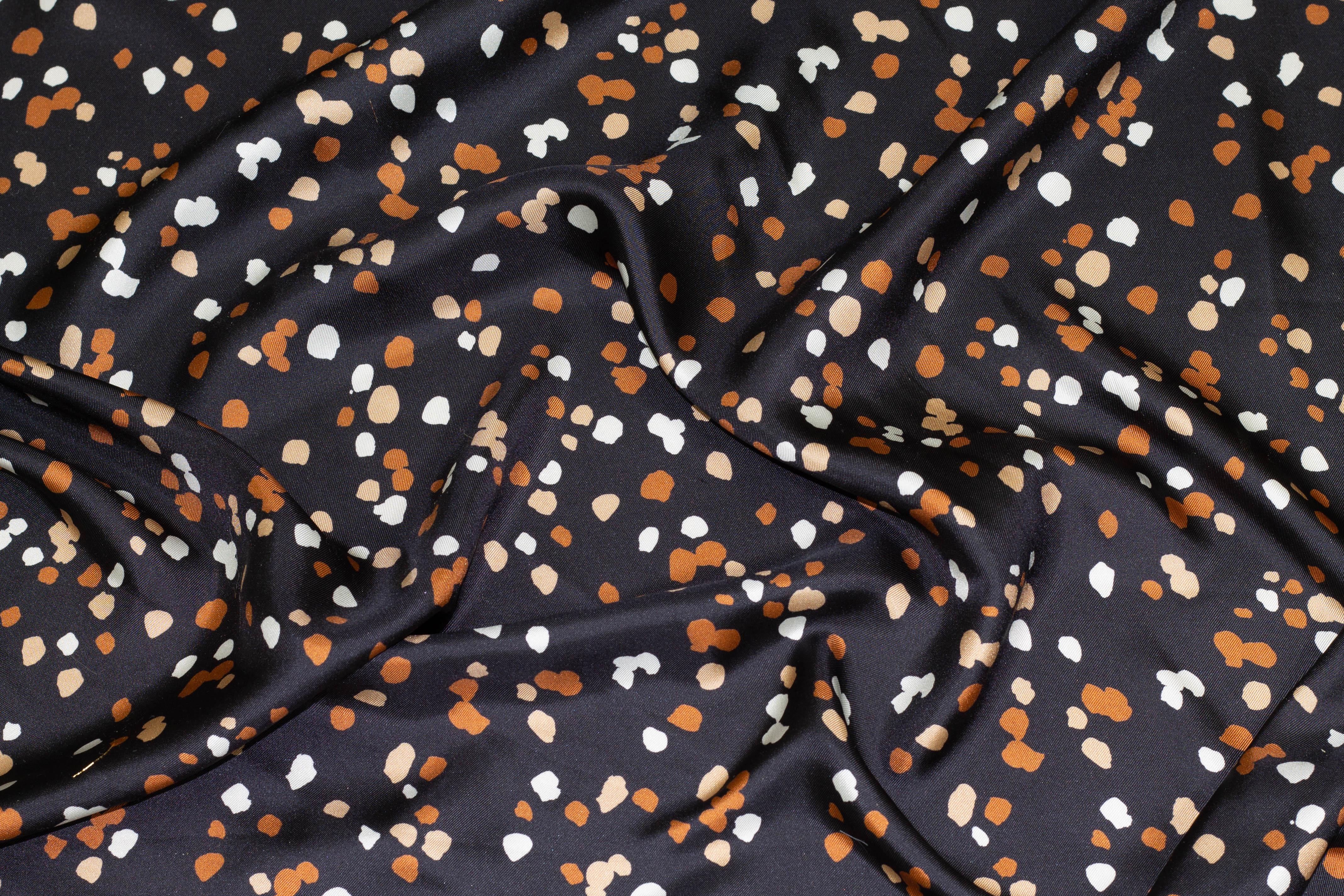 Orange, Beige, White, Black Splatter Silk Charmeuse - Prime Fabrics