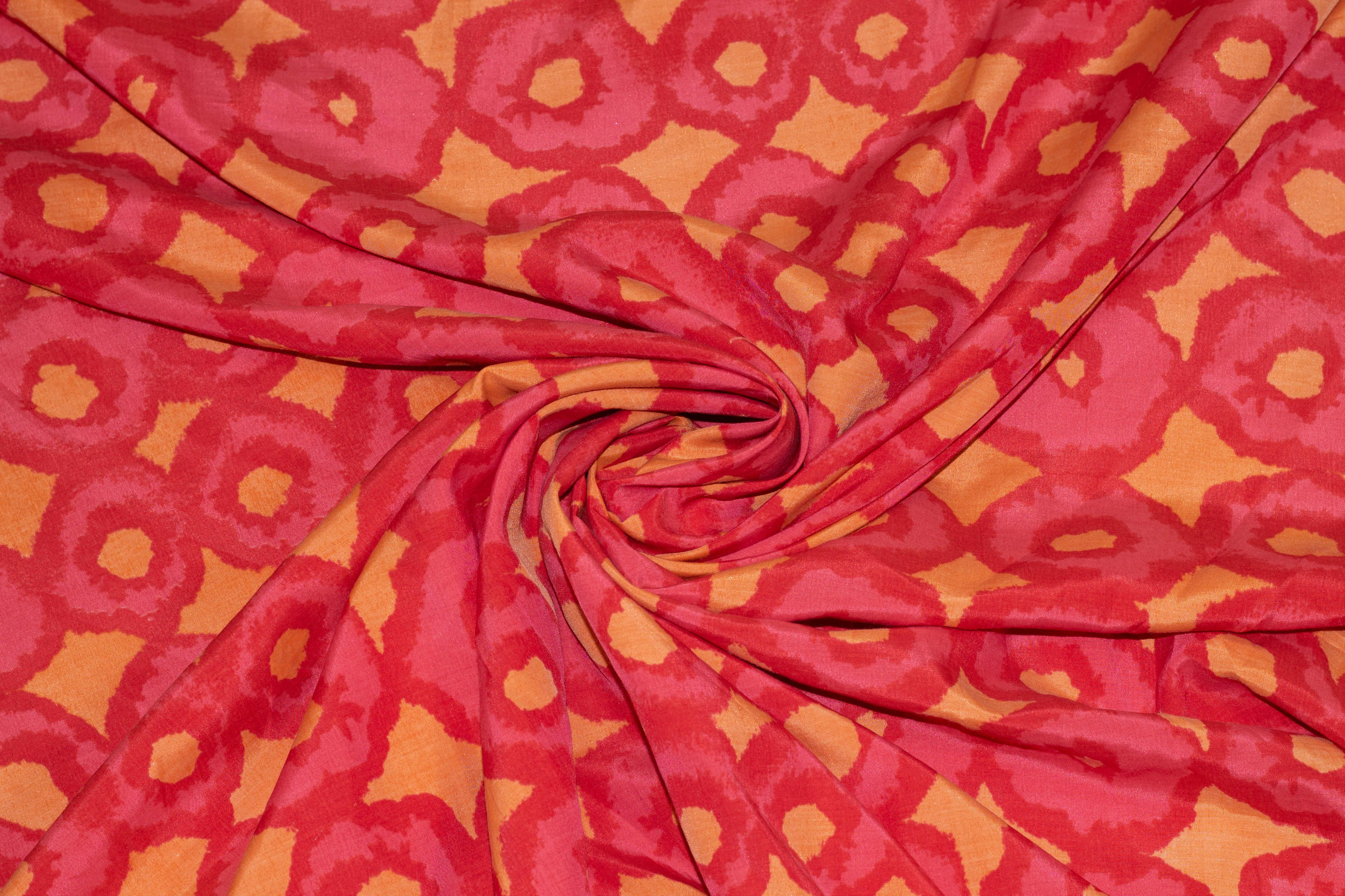 Red and Orange Circle Heavy Crepe De Chine Silk - Prime Fabrics