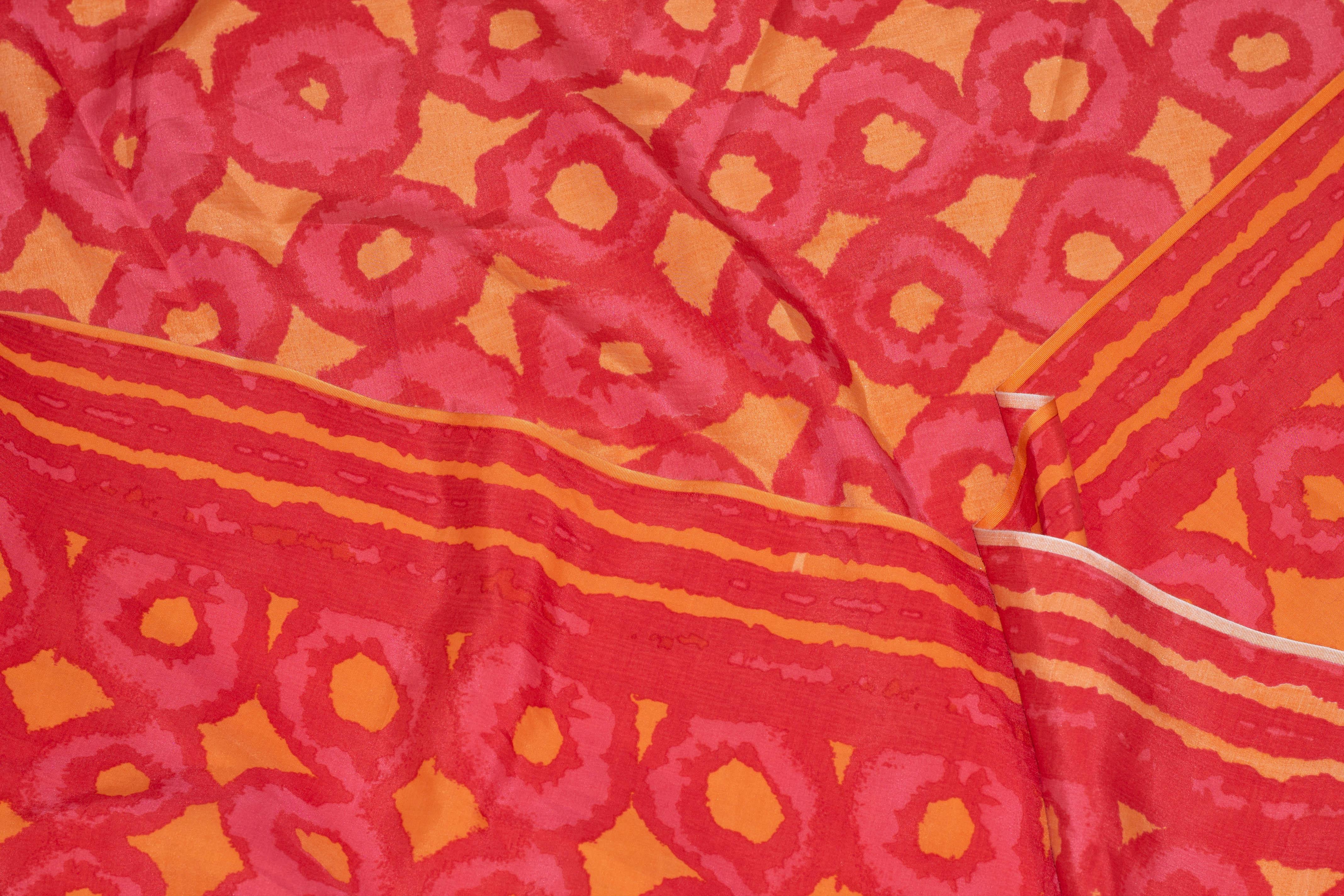 Red and Orange Circle Heavy Crepe De Chine Silk - Prime Fabrics