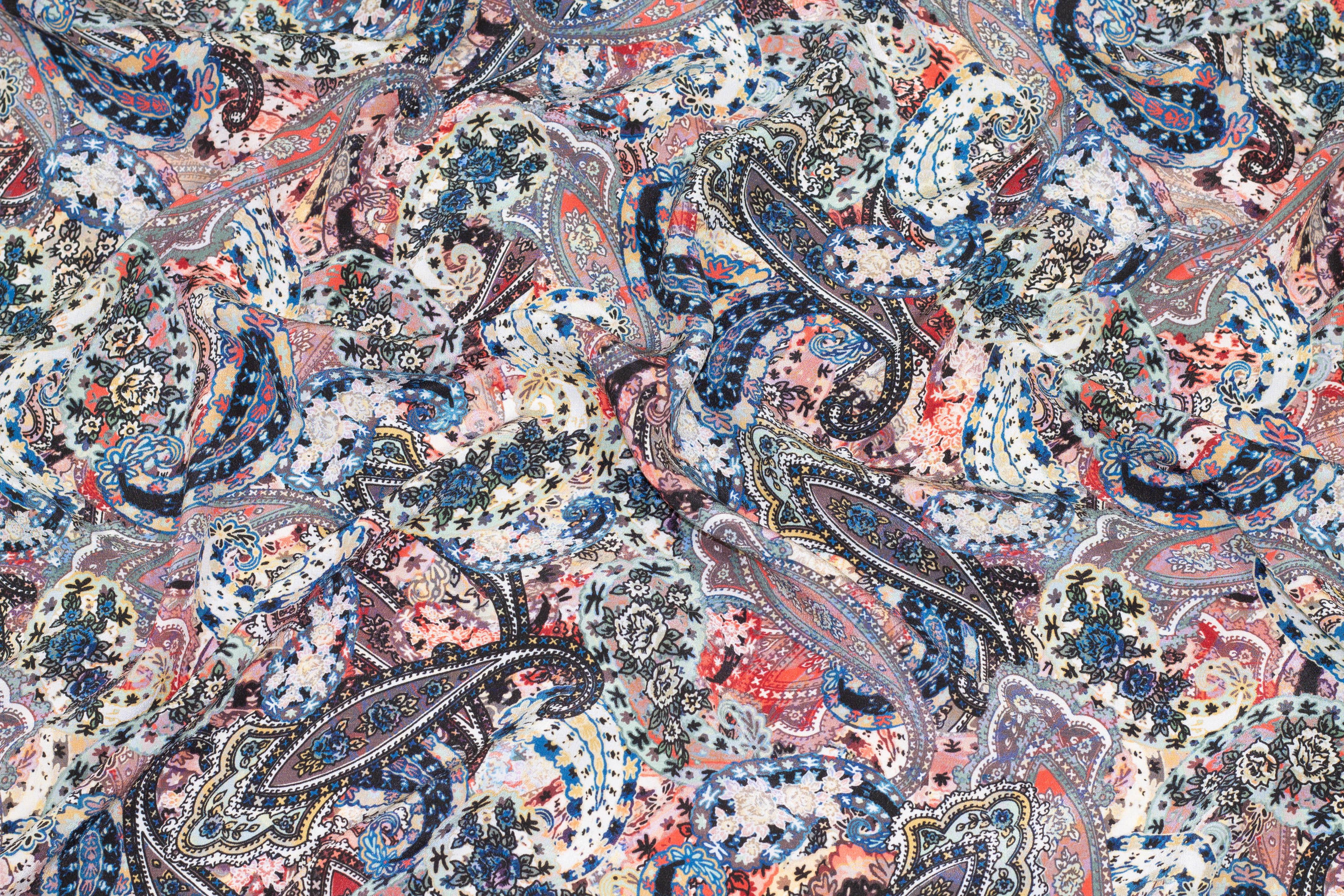 Multicolor Paisley Stretch Silk Georgette - Prime Fabrics