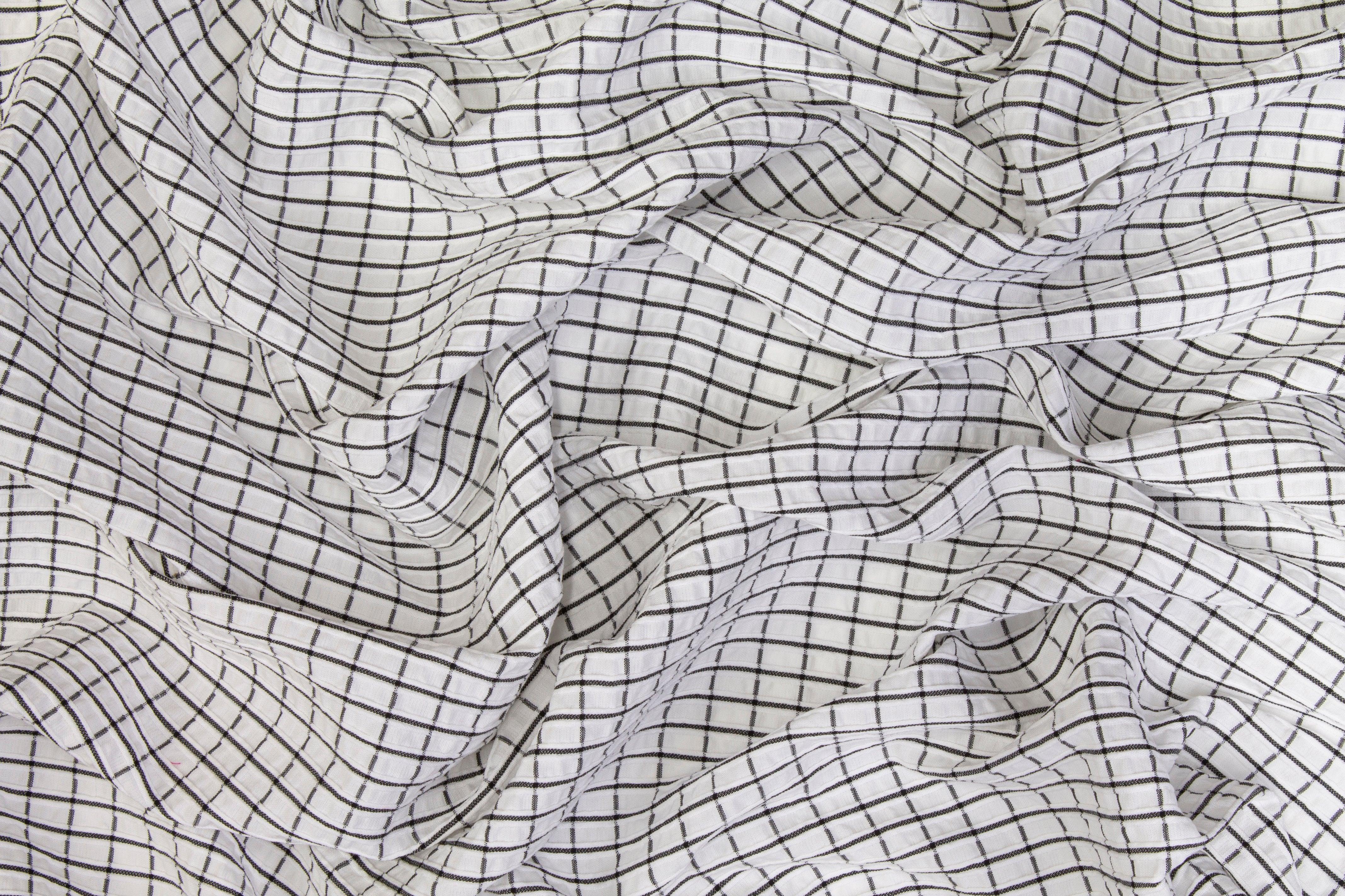 Checked Seersucker Cotton - Black and White - Prime Fabrics