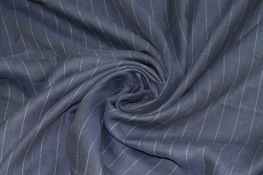 Dark Blue Gray Striped Italian Linen - Prime Fabrics