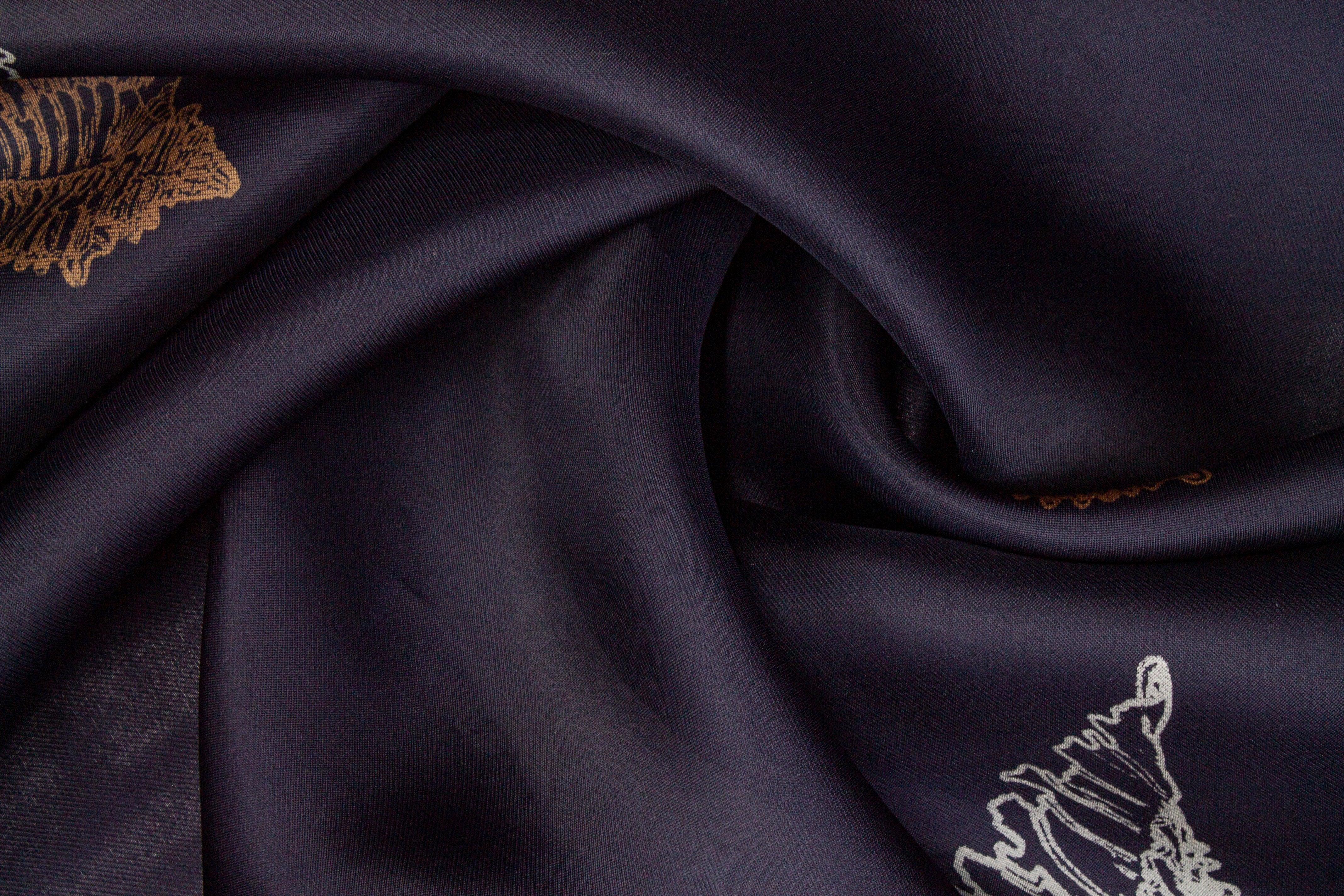 Seashell Printed Silk Gazar - Navy - Prime Fabrics