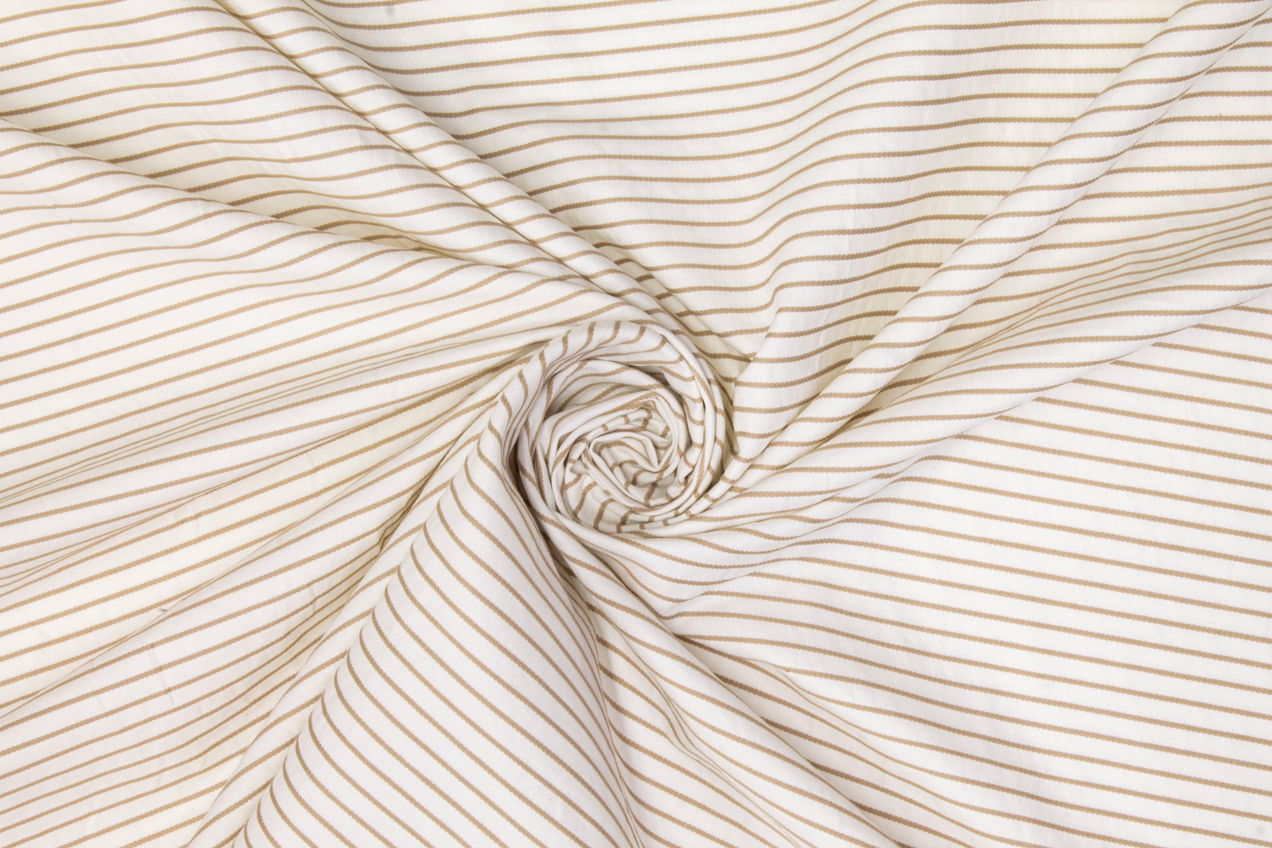 Textured Striped Cotton Twill - Brown and Off White - Prime Fabrics