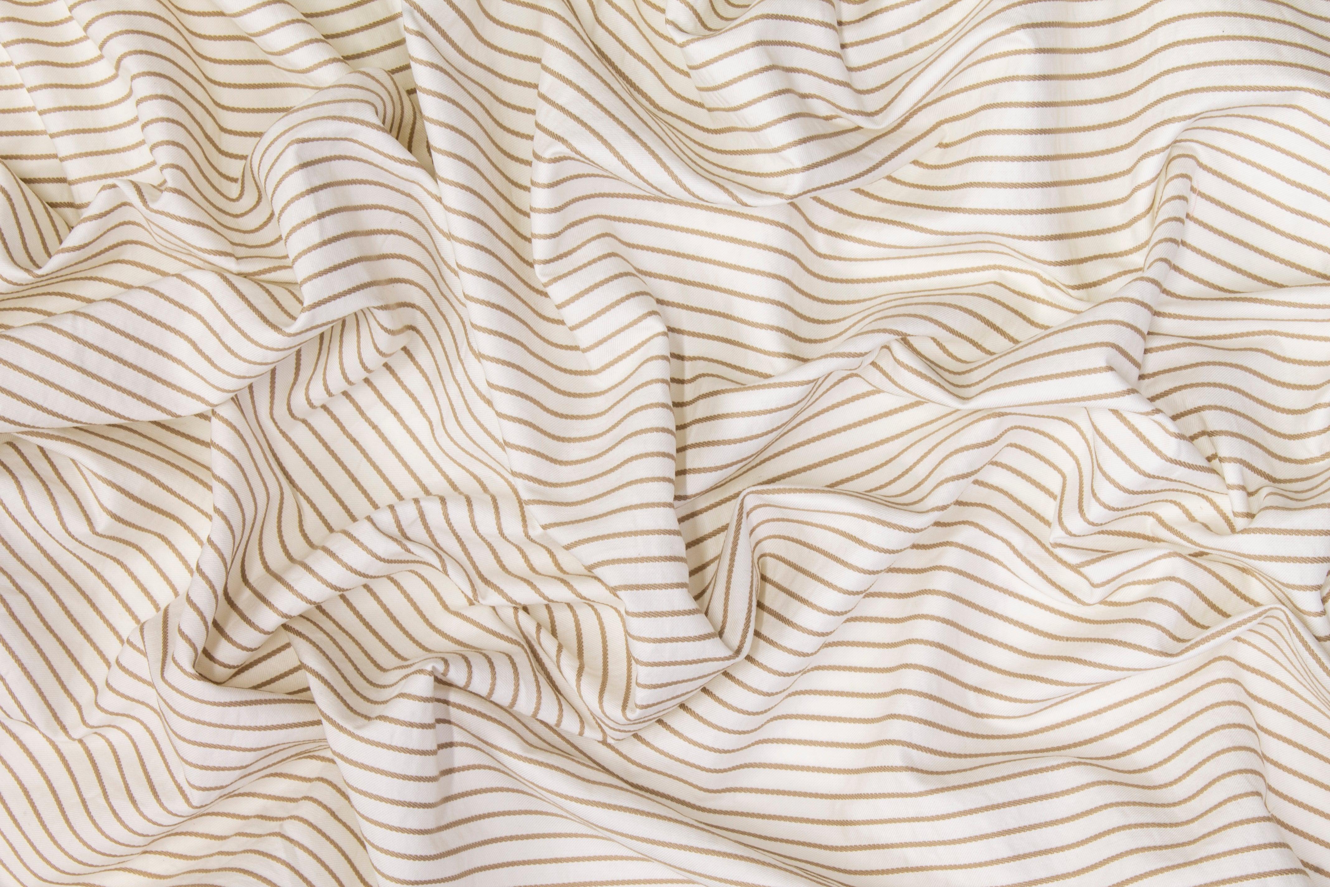 Textured Striped Cotton Twill - Brown and Off White - Prime Fabrics