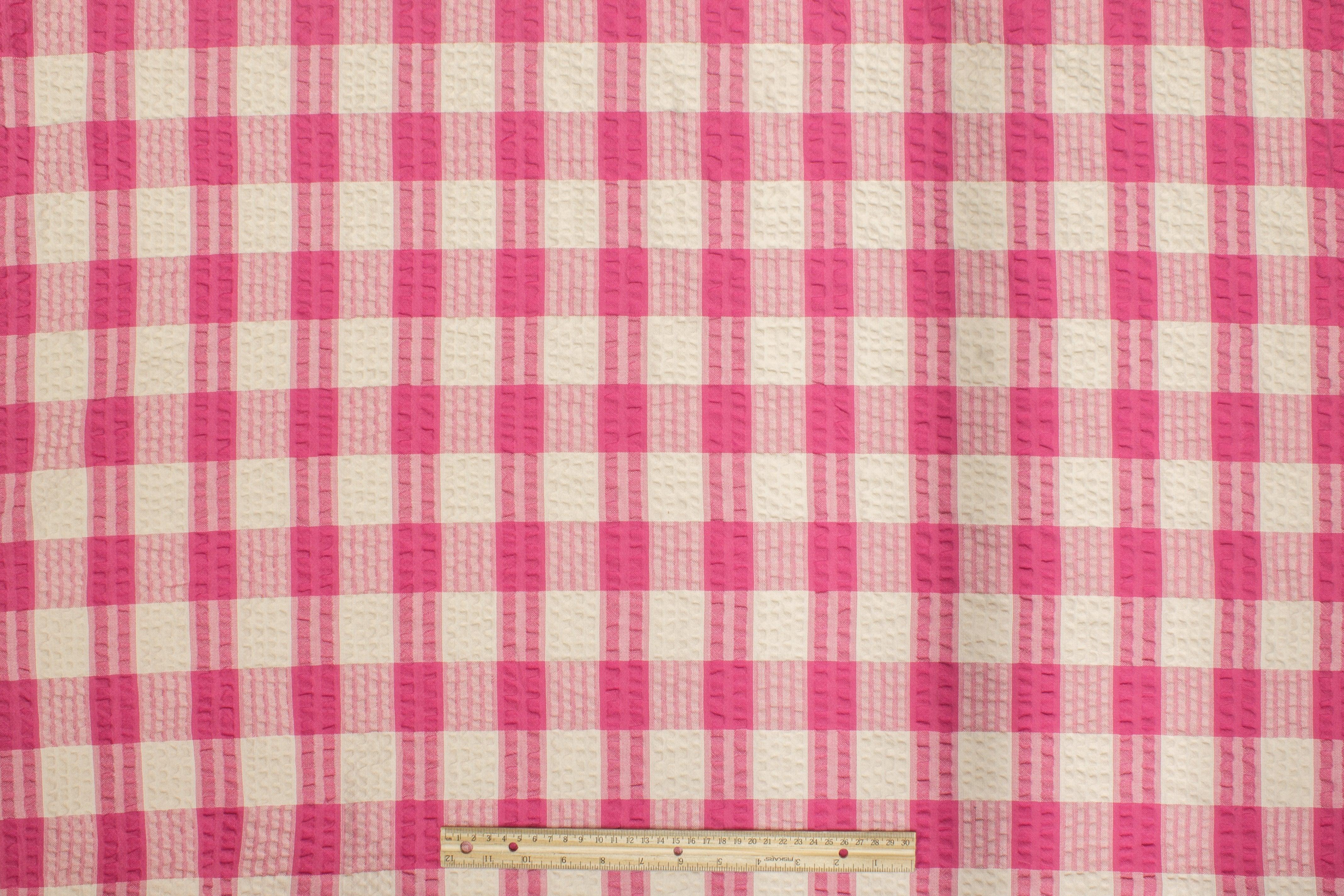 Textured Checked Cotton - Pink and Off White - Prime Fabrics