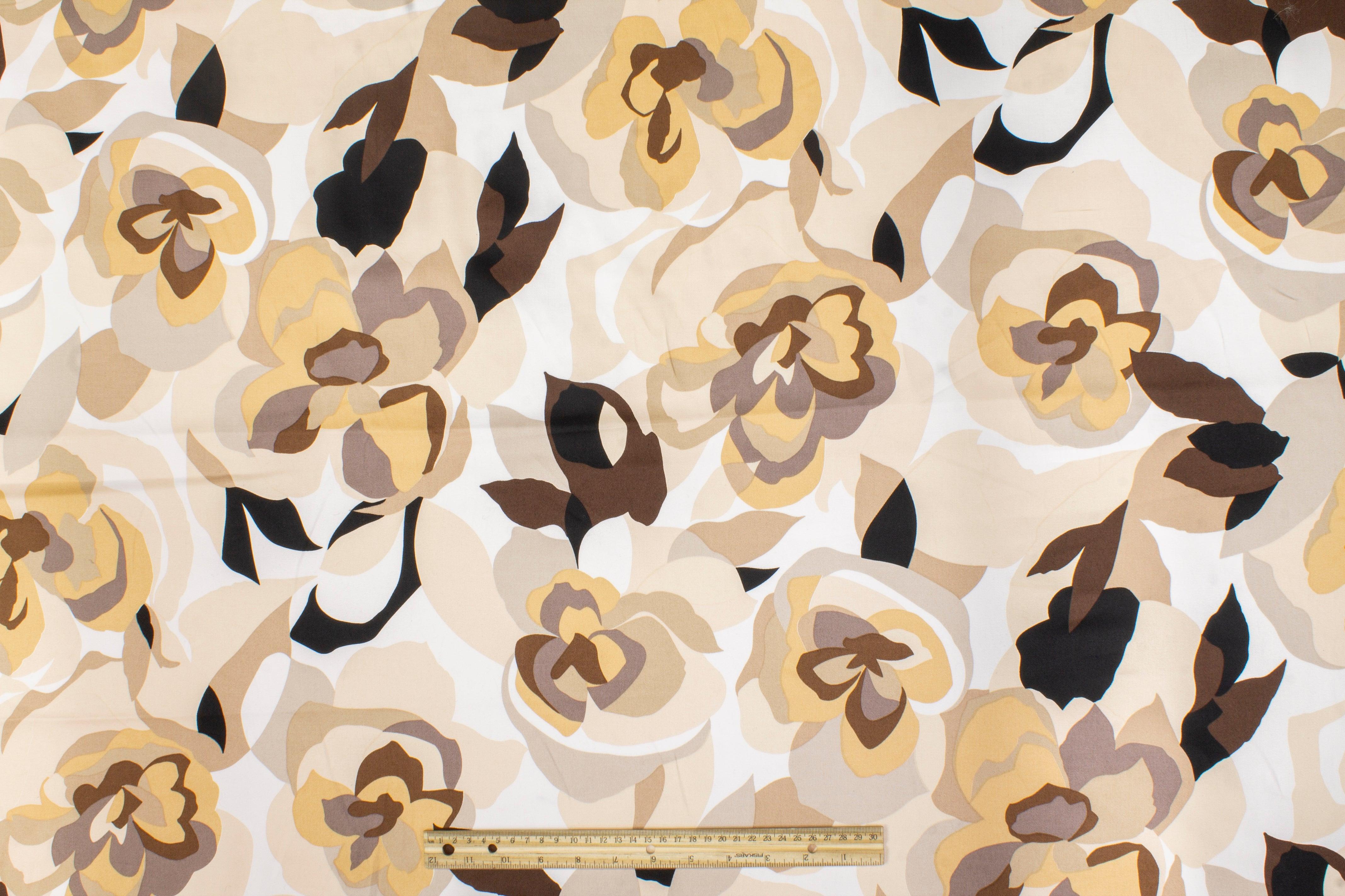 Floral Cotton Sateen - Brown - Prime Fabrics