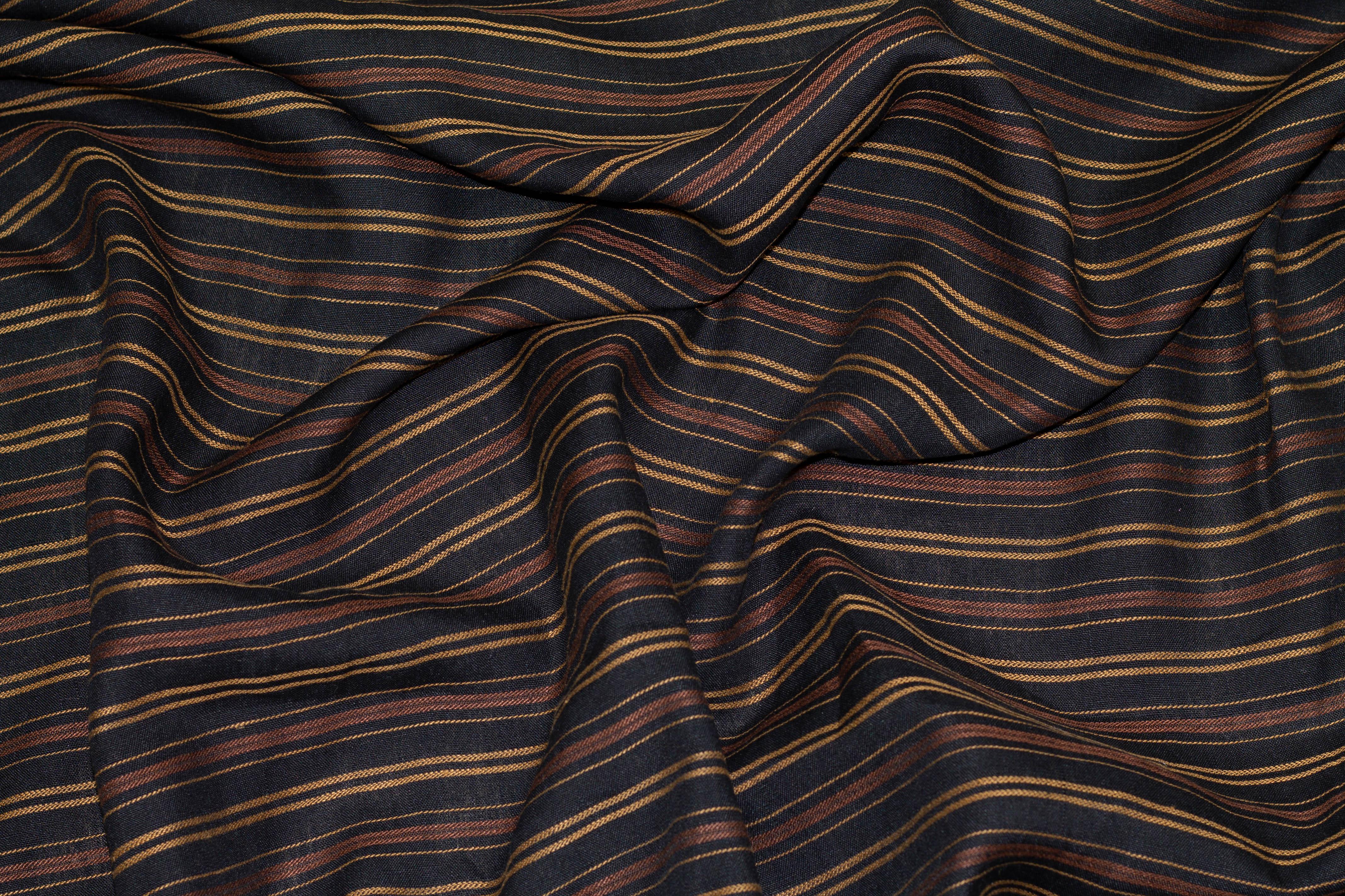 Black, Brown, and Gold Striped Linen - Prime Fabrics