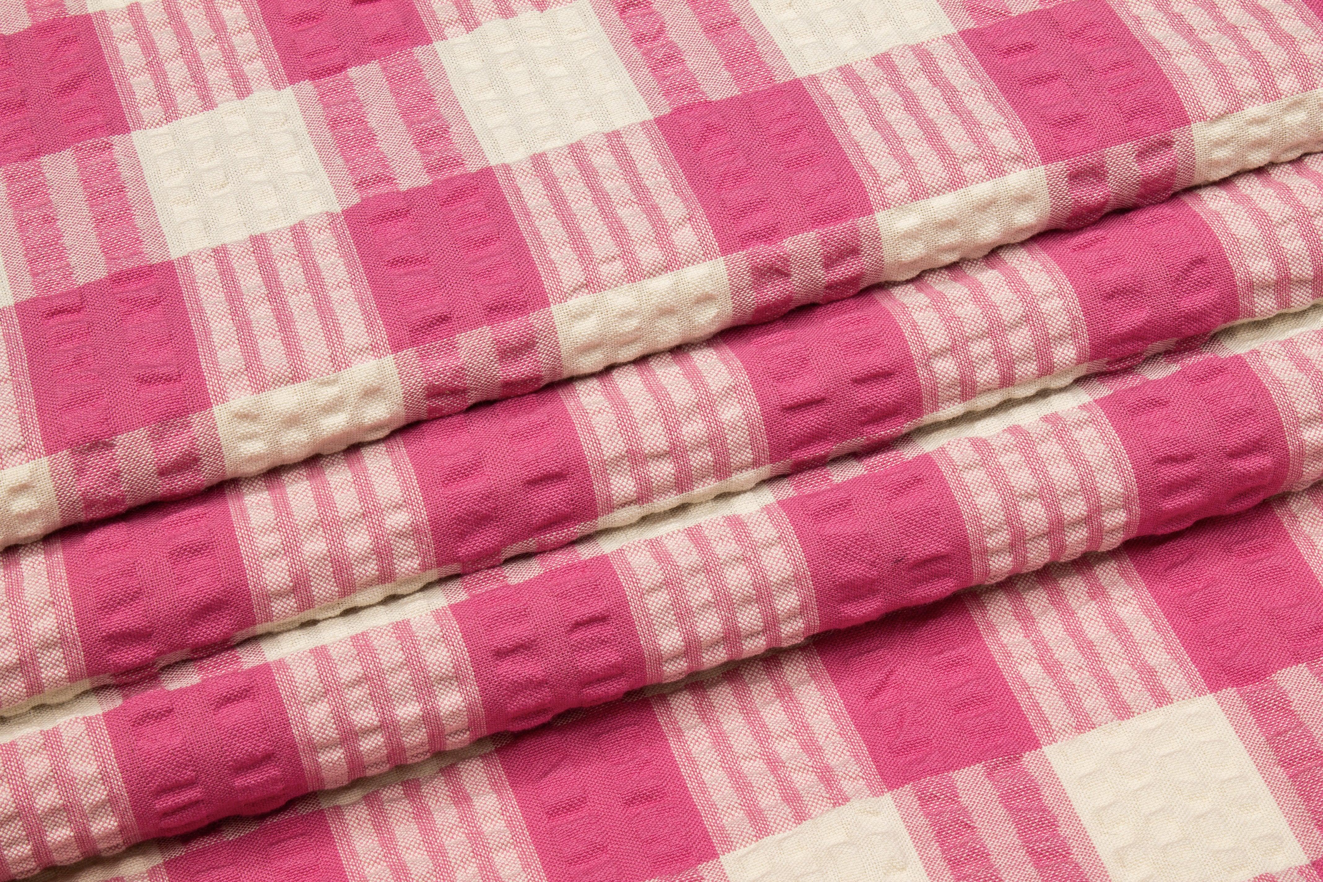 Textured Checked Cotton - Pink and Off White - Prime Fabrics