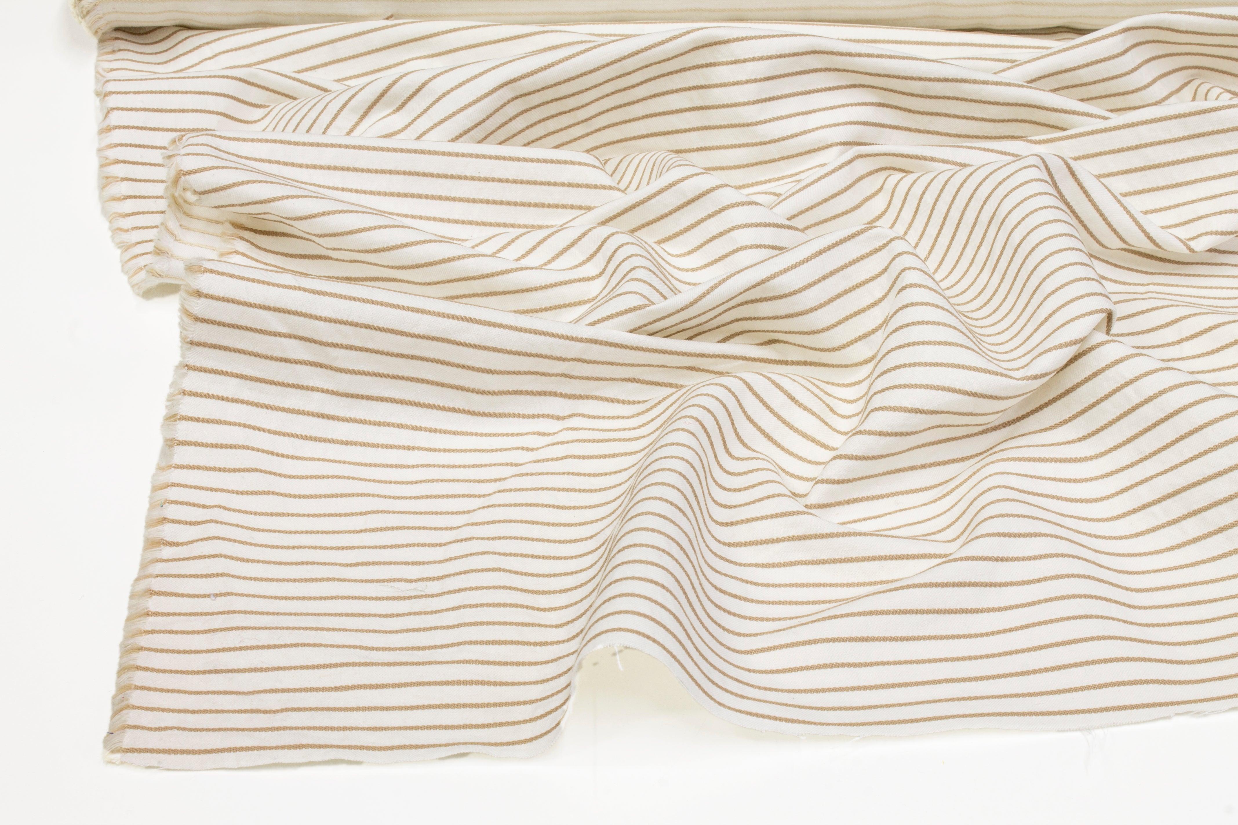 Textured Striped Cotton Twill - Brown and Off White - Prime Fabrics