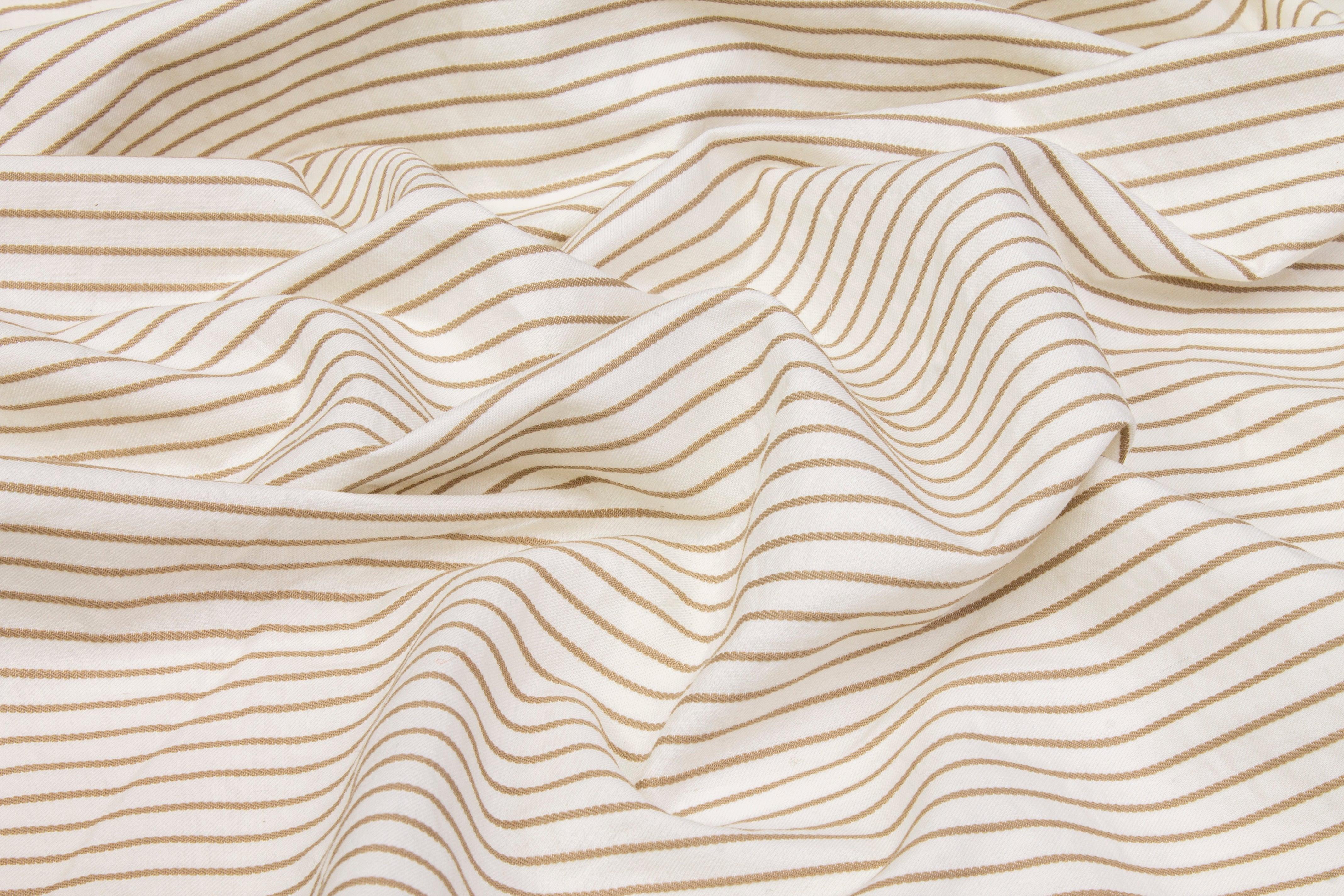 Textured Striped Cotton Twill - Brown and Off White - Prime Fabrics