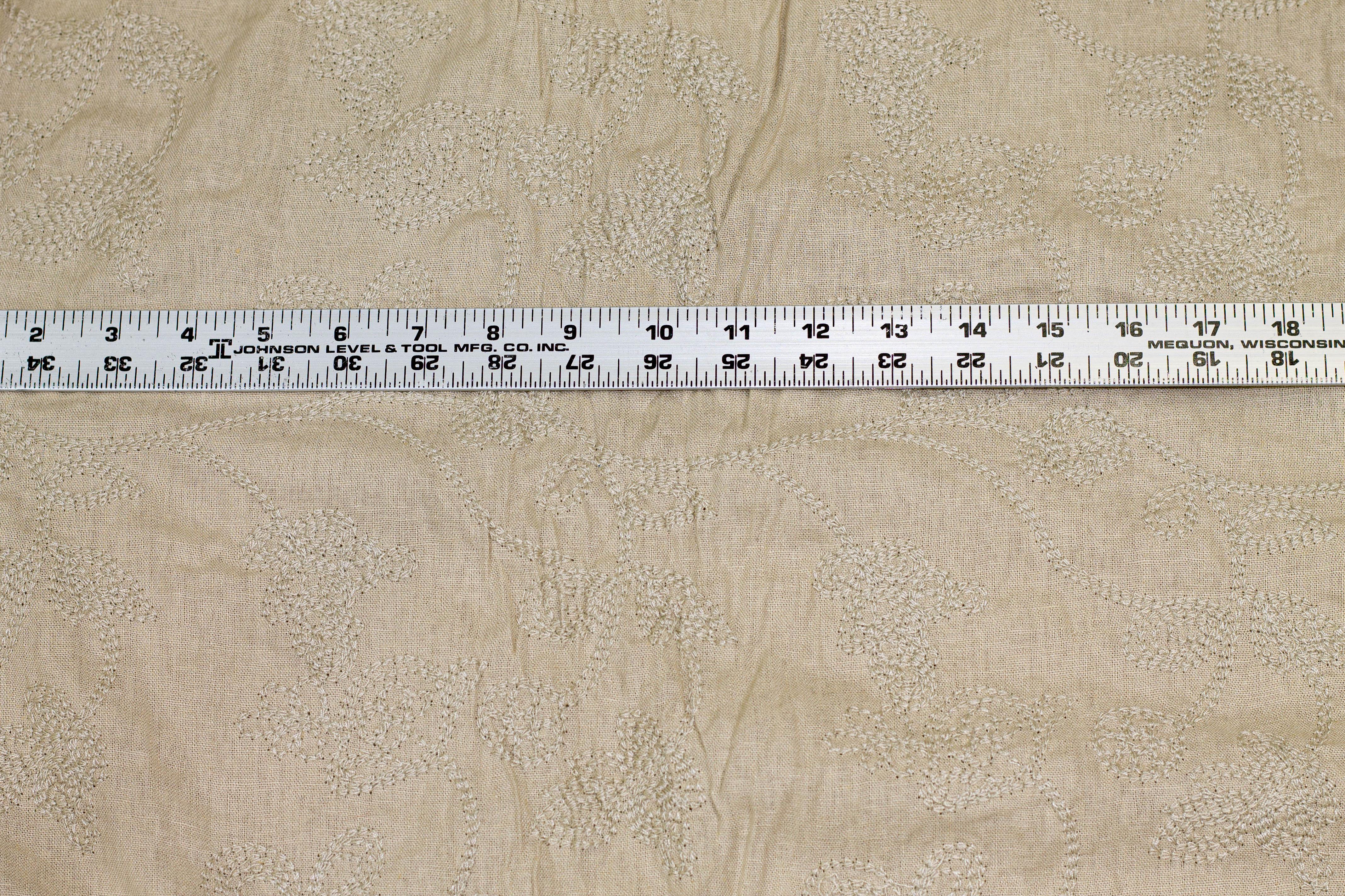 Khaki Floral Embroidered Italian Linen - Prime Fabrics