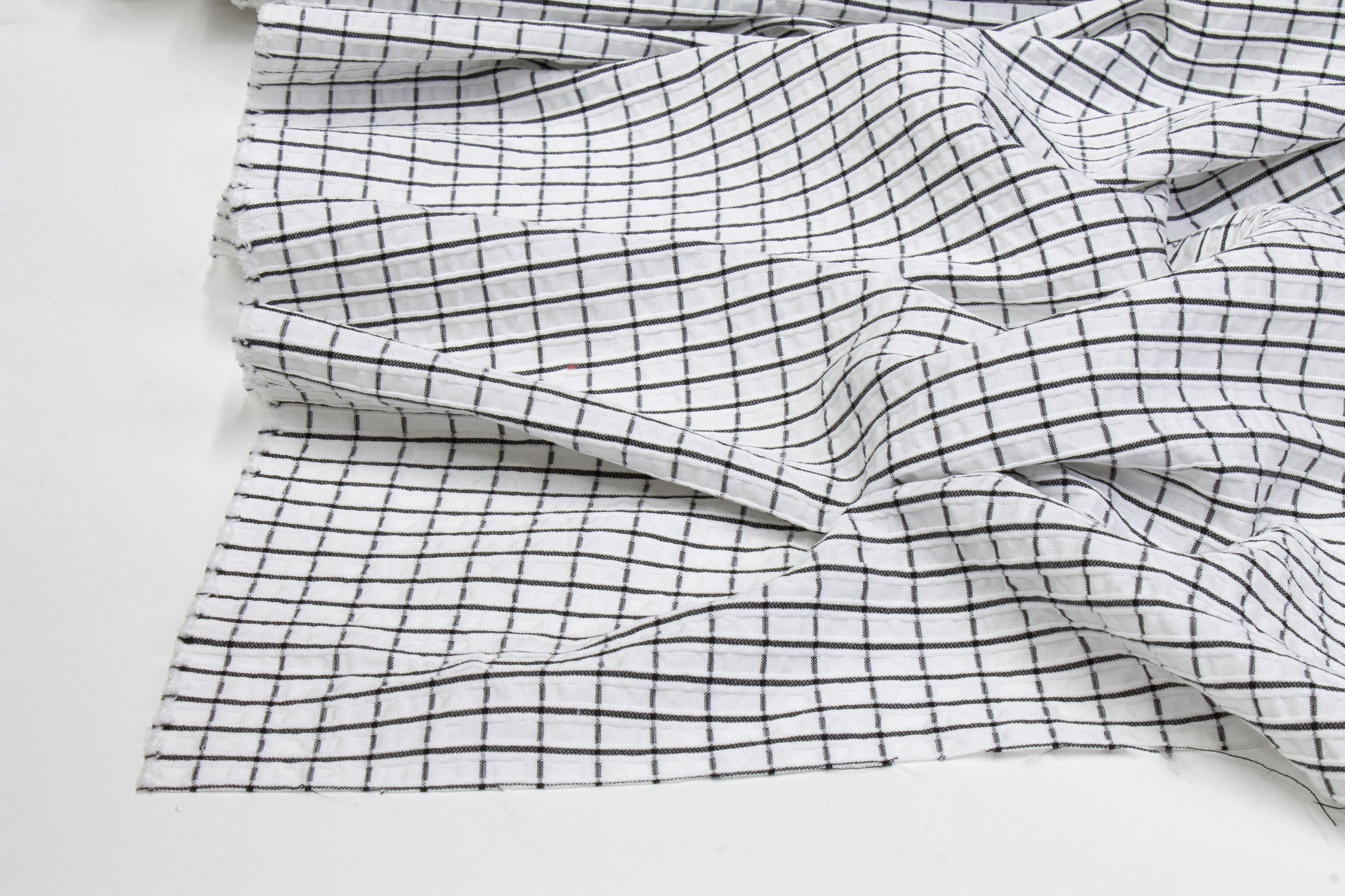 Checked Seersucker Cotton - Black and White - Prime Fabrics