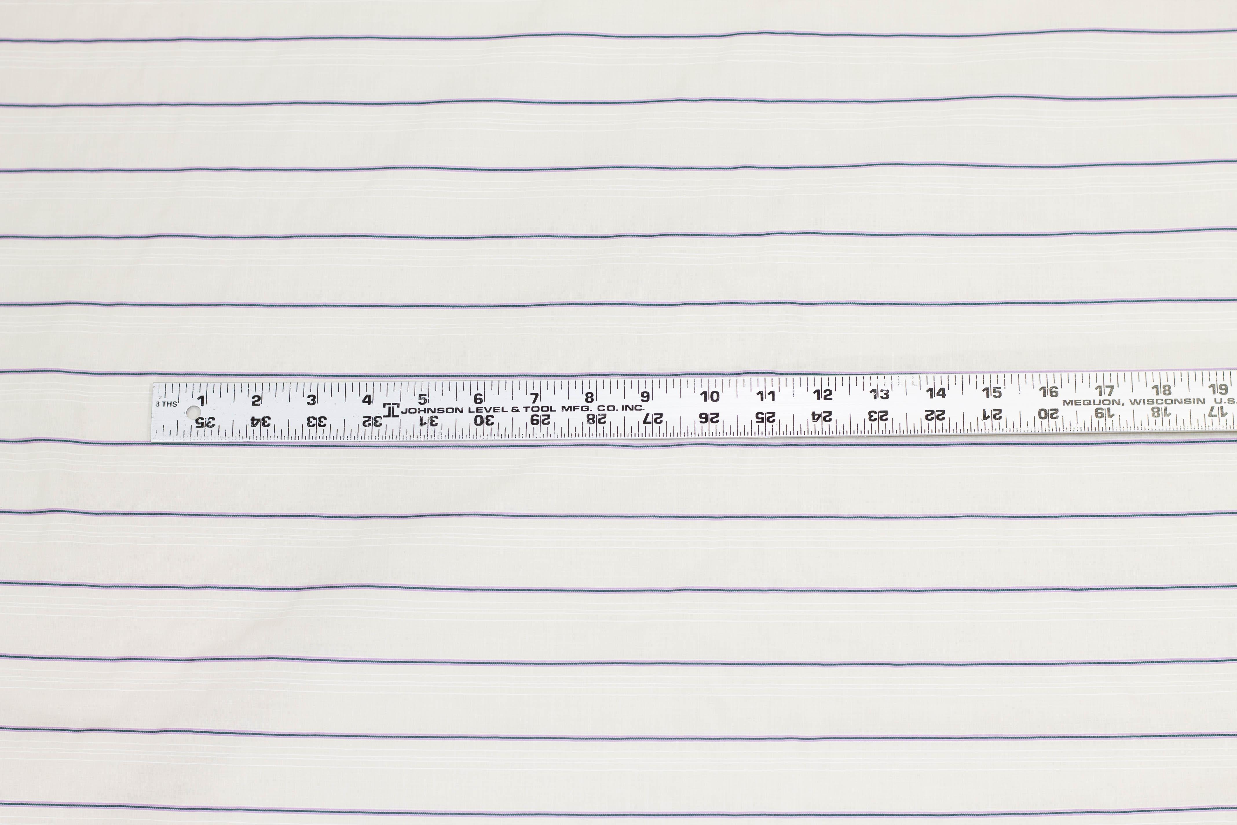 Off White and Purple and Green Striped Cotton Shirting - Prime Fabrics