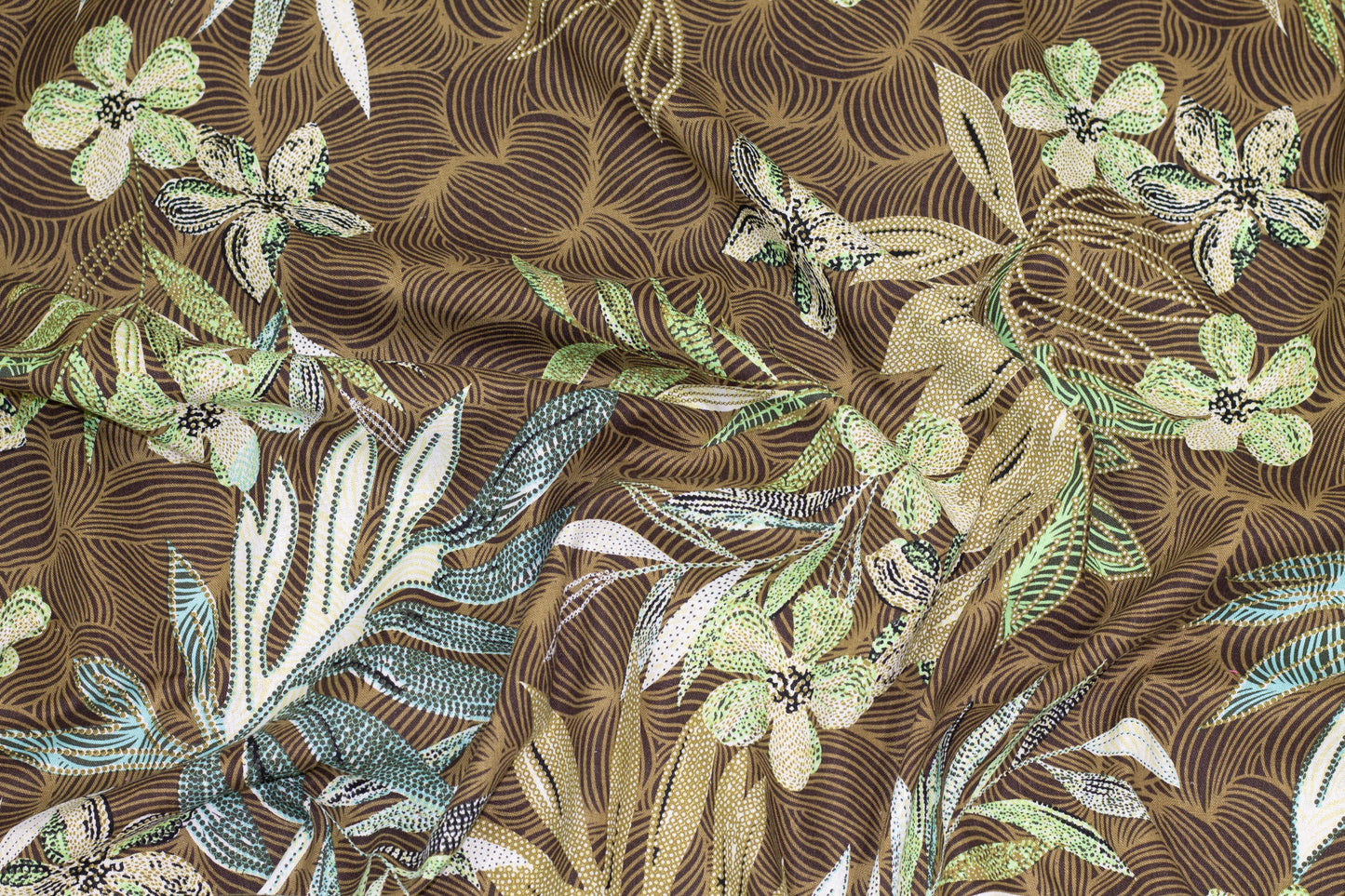 Brown, Green, Beige and Blue Floral Cotton and Linen Blend - Prime Fabrics
