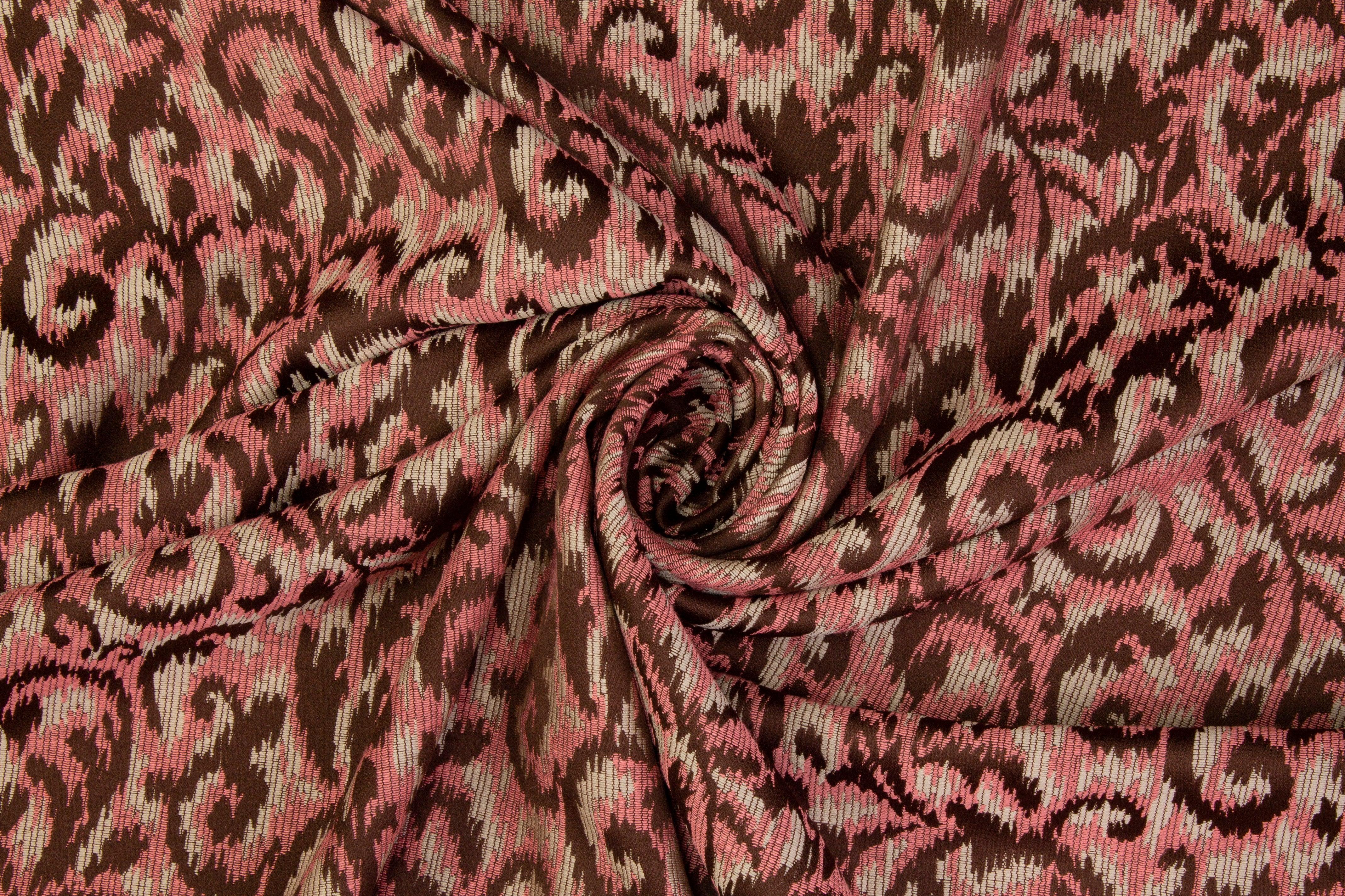 Ikat Jacquard - Pink and Brown - Prime Fabrics