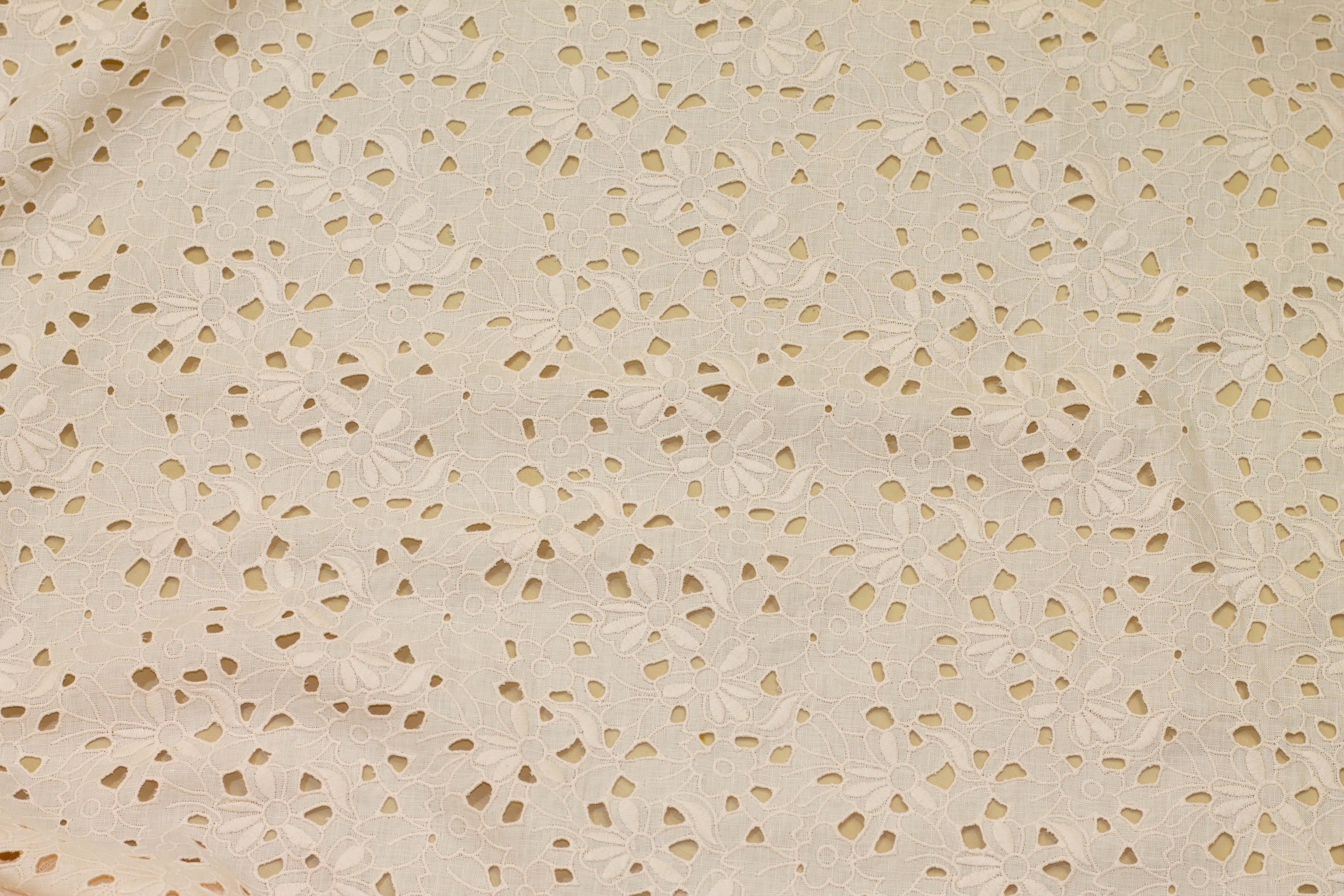 Embroidered Floral Eyelet Linen - Beige - Prime Fabrics