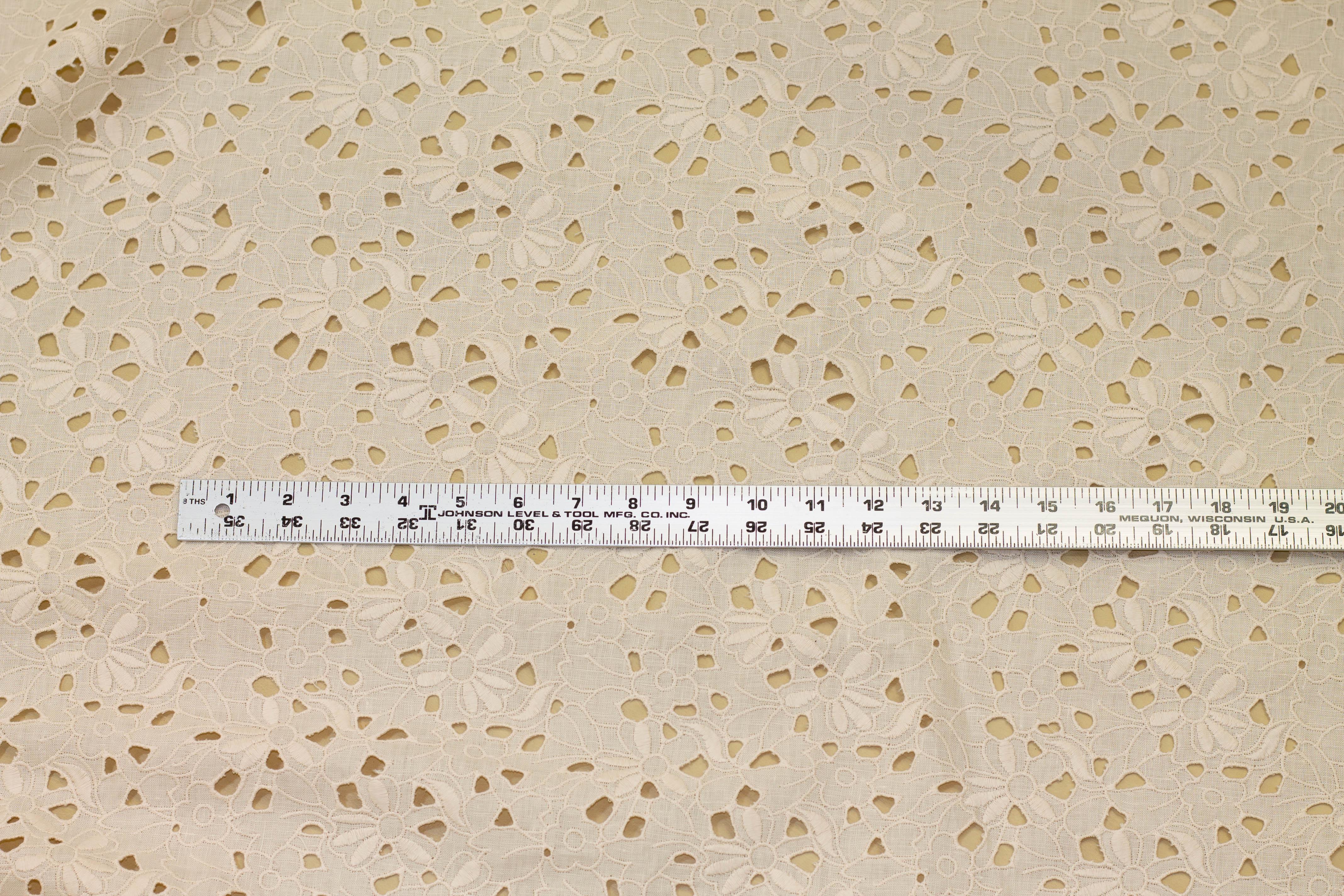 Embroidered Floral Eyelet Linen - Beige - Prime Fabrics