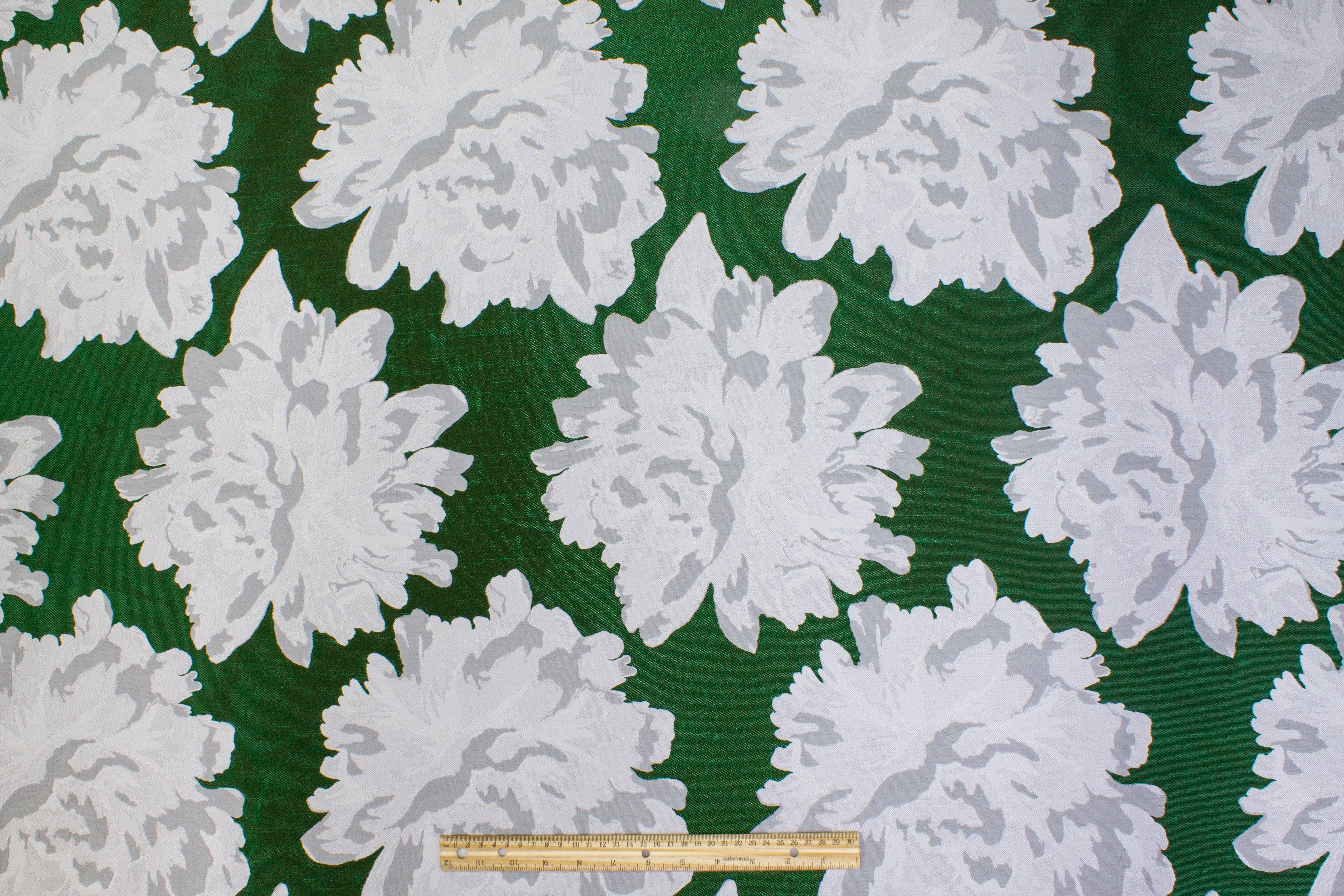 Double Faced Floral Brocade - Green and White - Prime Fabrics