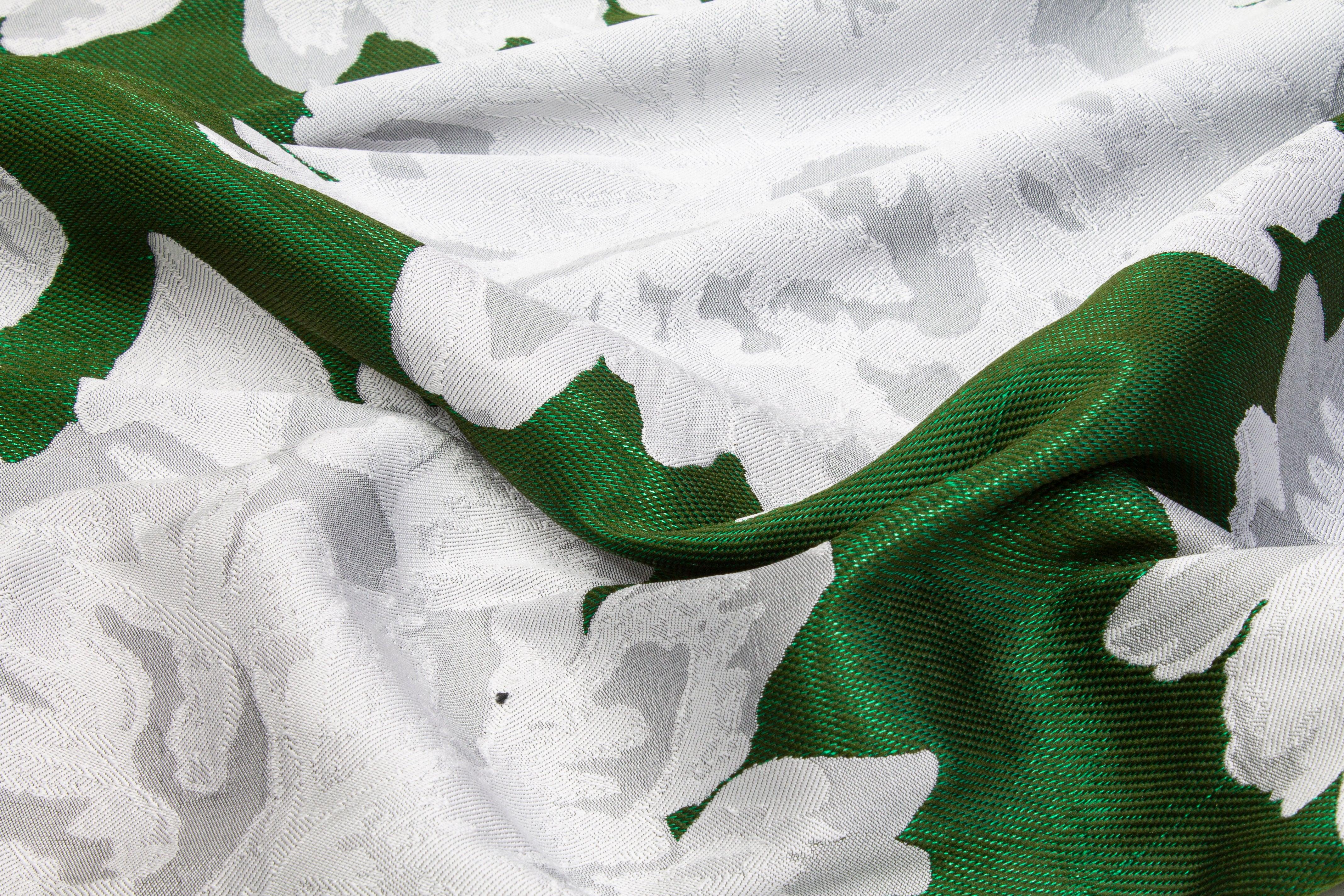 Double Faced Floral Brocade - Green and White - Prime Fabrics