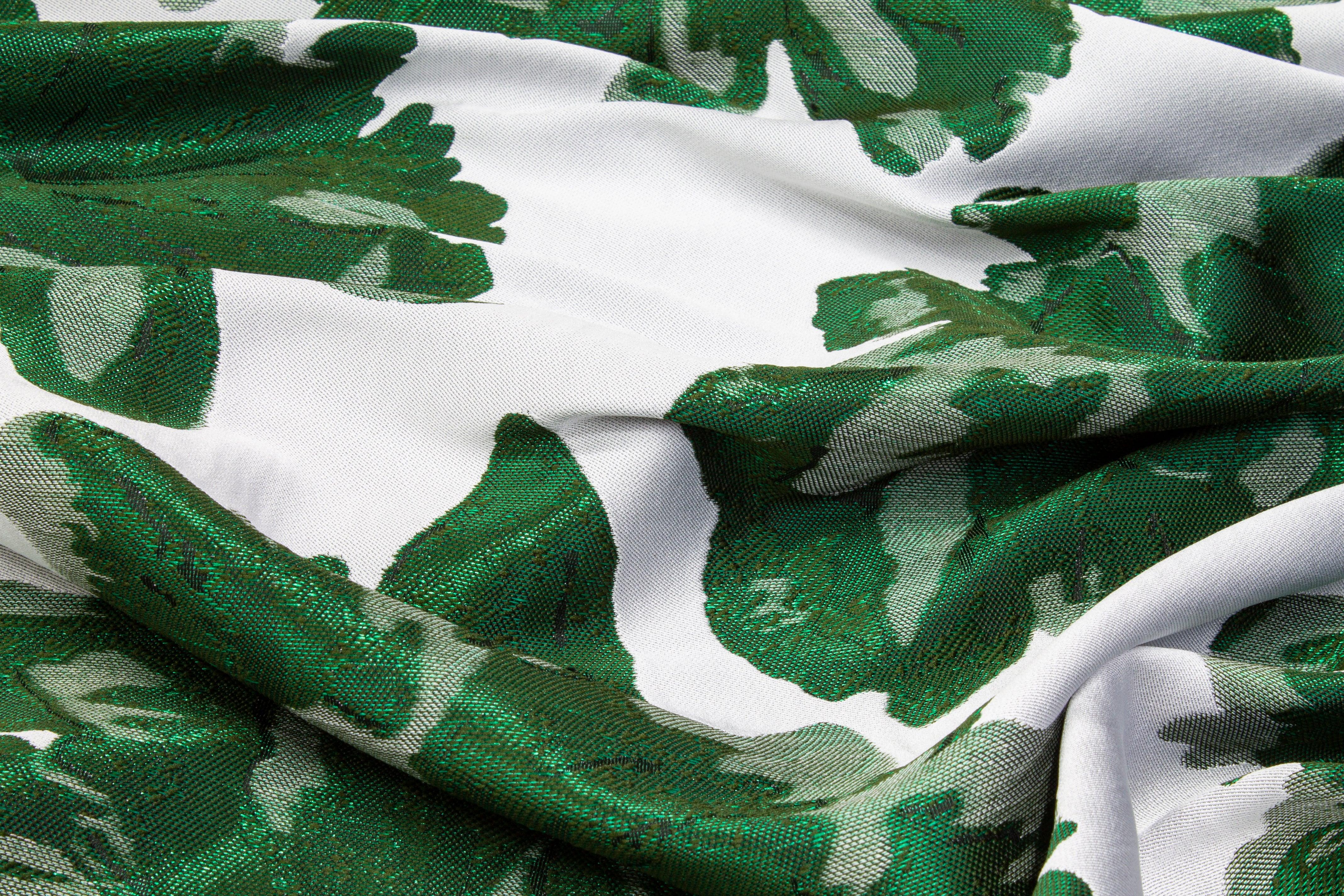 Double Faced Floral Brocade - Green and White - Prime Fabrics