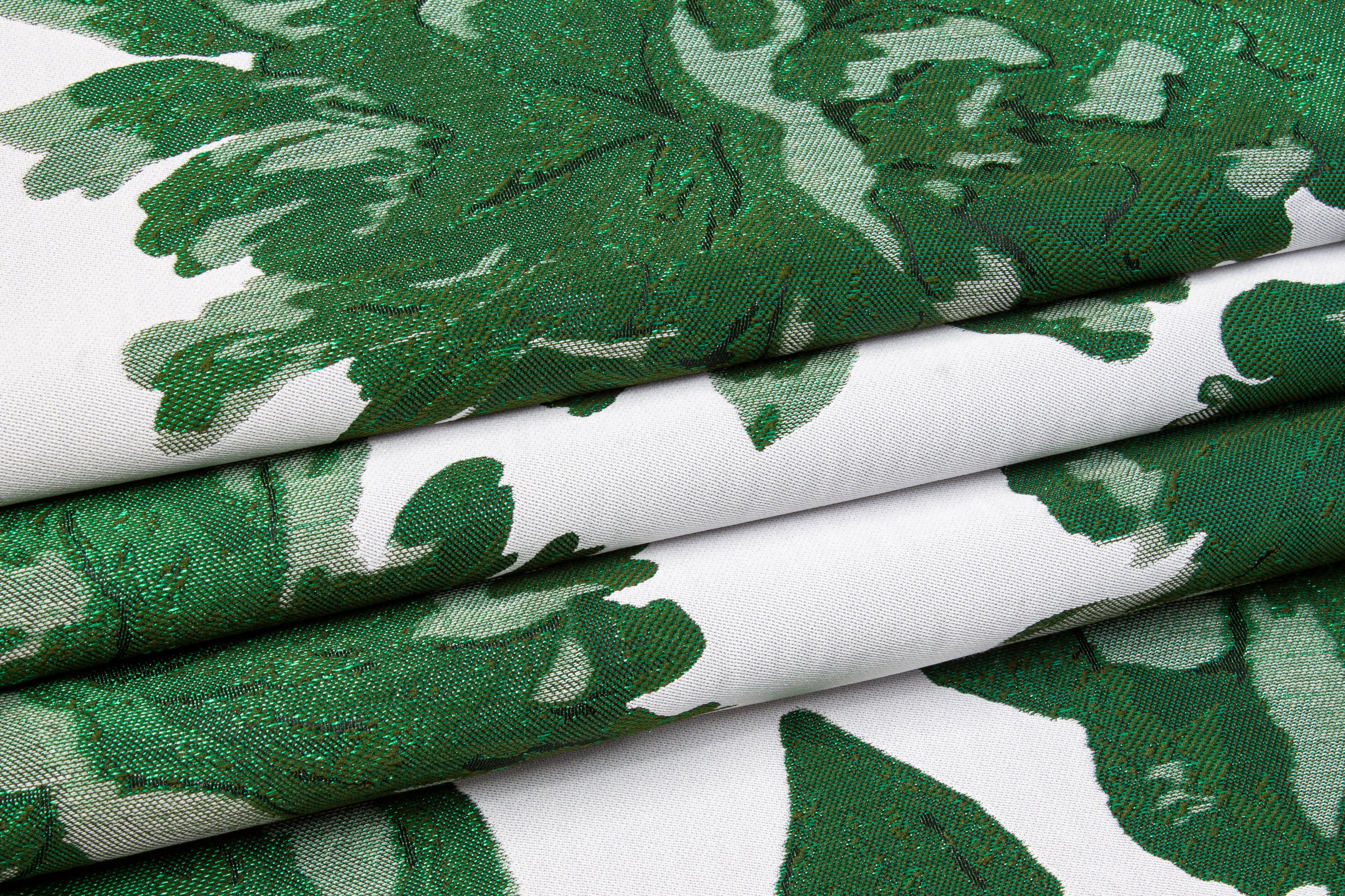 Double Faced Floral Brocade - Green and White - Prime Fabrics